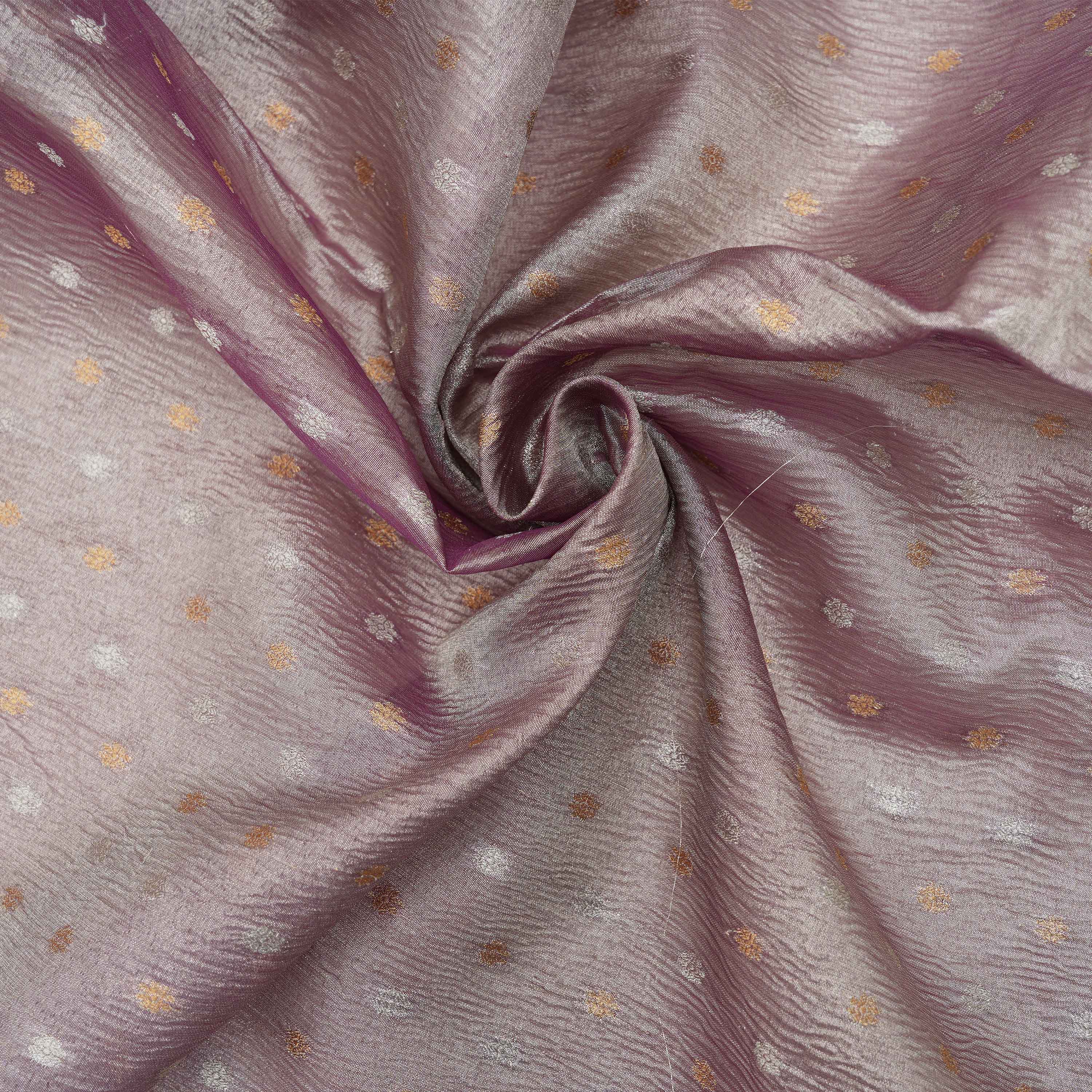 Mist Purple Floral Buttis Crushed Tissue Banarasi Fabric