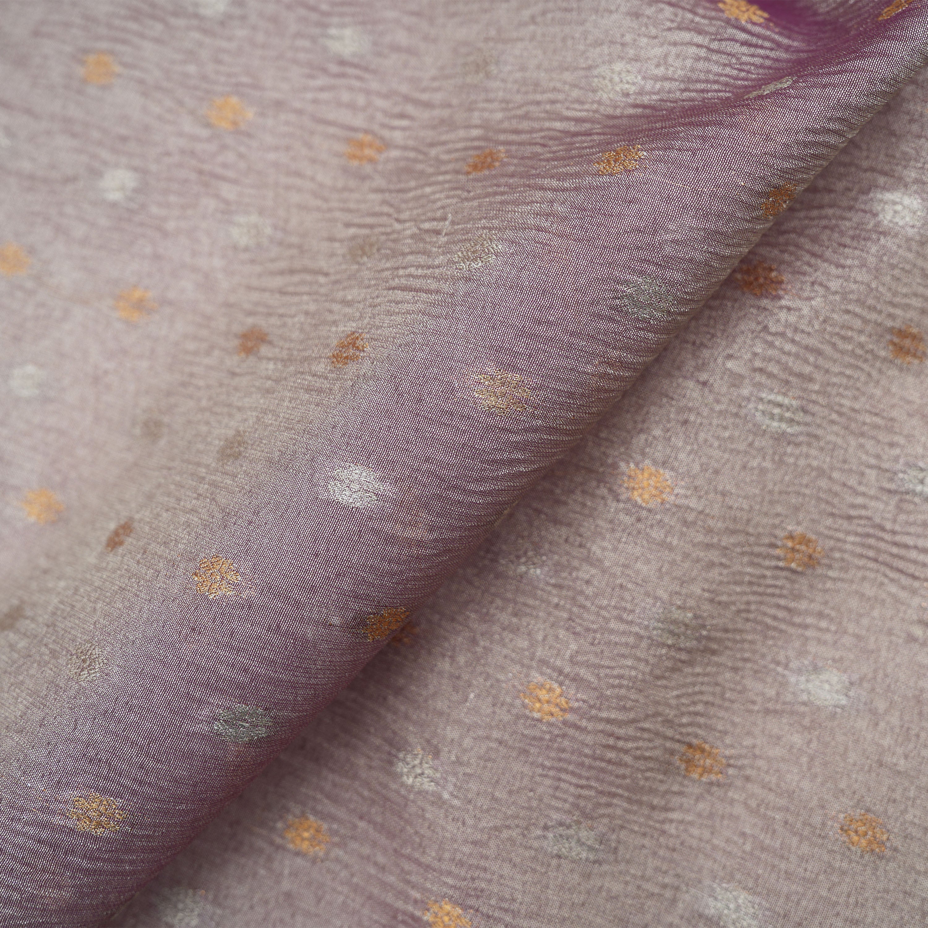 Mist Purple Floral Buttis Crushed Tissue Banarasi Fabric