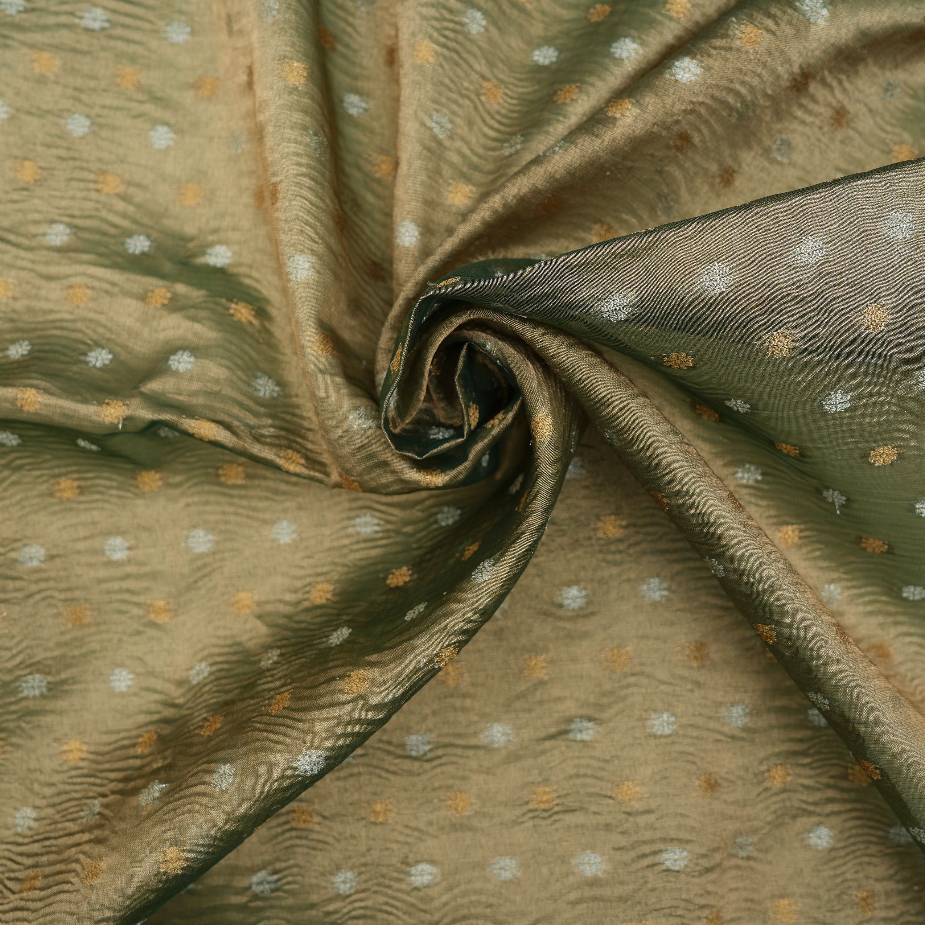 Metal Yellow Floral Buttis Tissue Banarasi Fabric