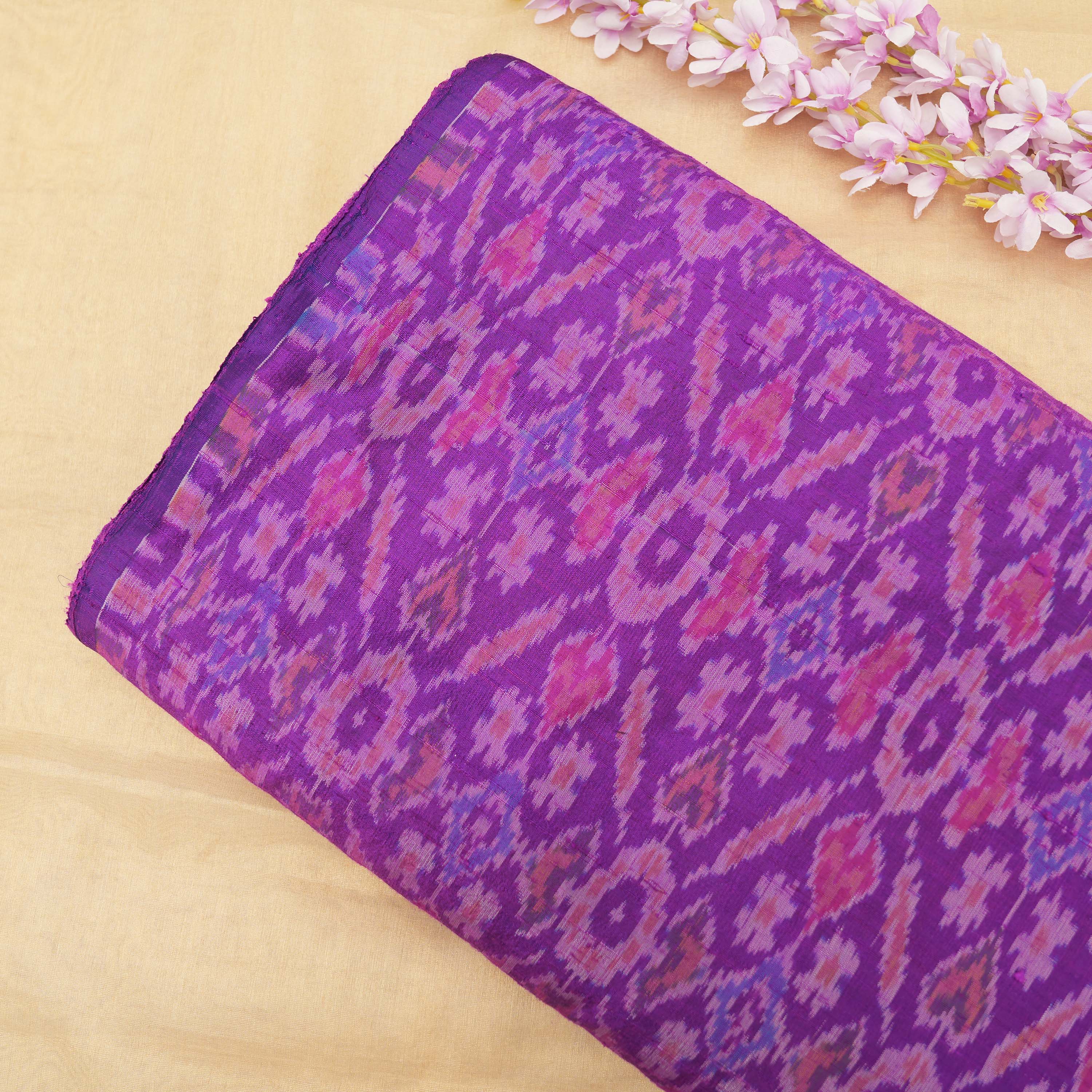 Purpureus Purple Patola Ikat Pattern Raw Silk Fabric