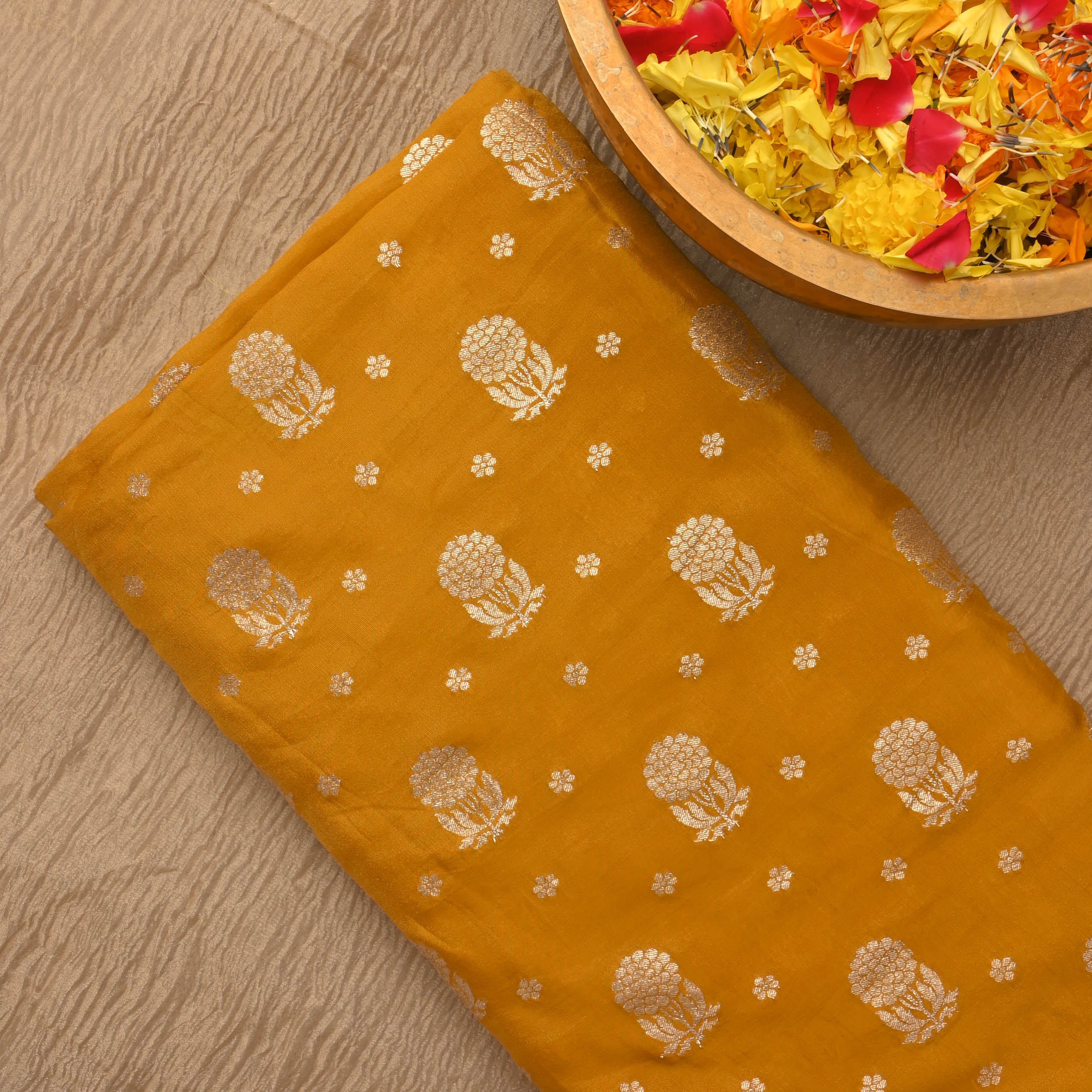 Maize Yellow Tissue Fabric With Zari Weaving