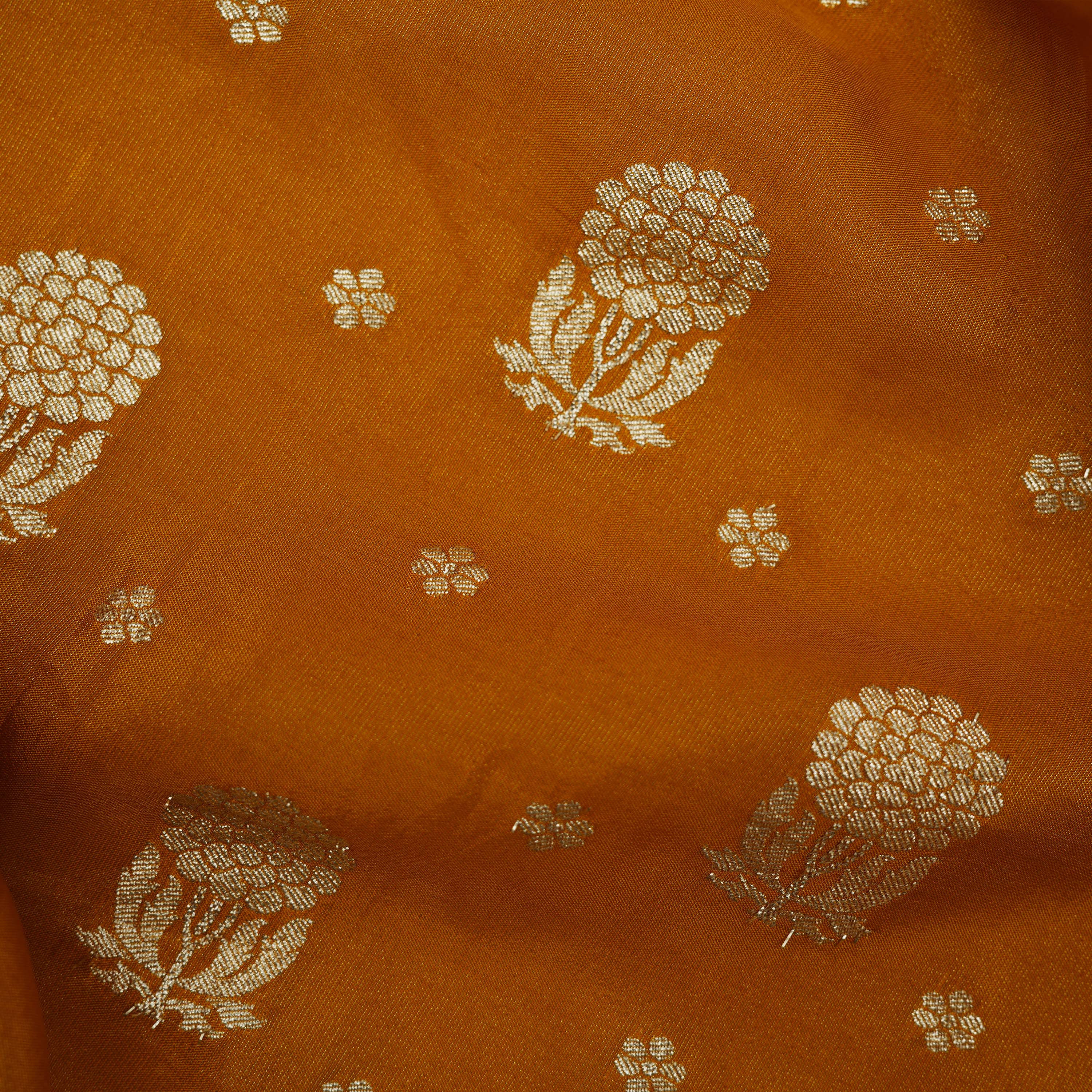 Burnt Orange Floral Buttis Banarasi Tissue Fabric