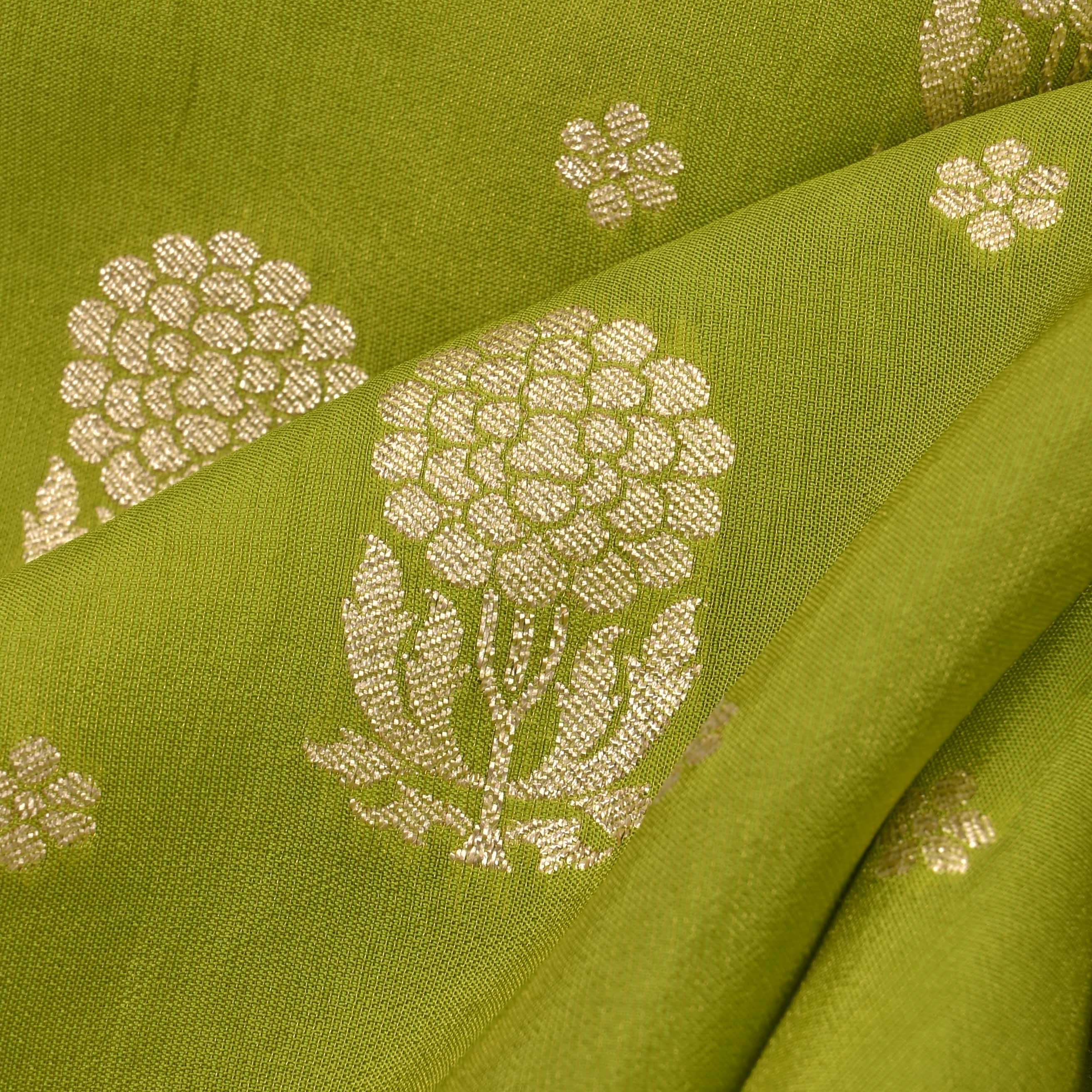Apple Green Tissue Fabric With Zari Weaving