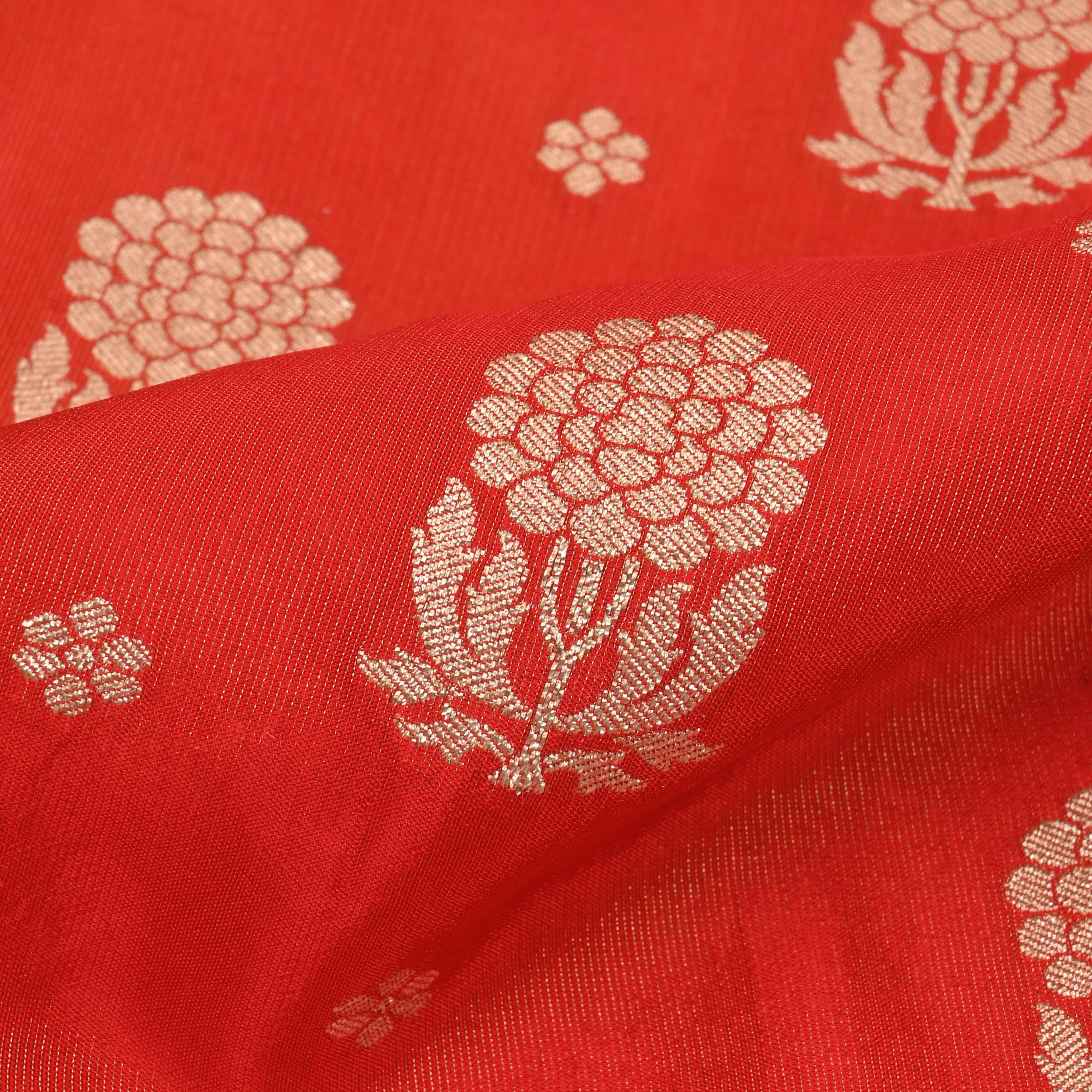 Prismatic Red Tissue Fabric With Zari Weaving