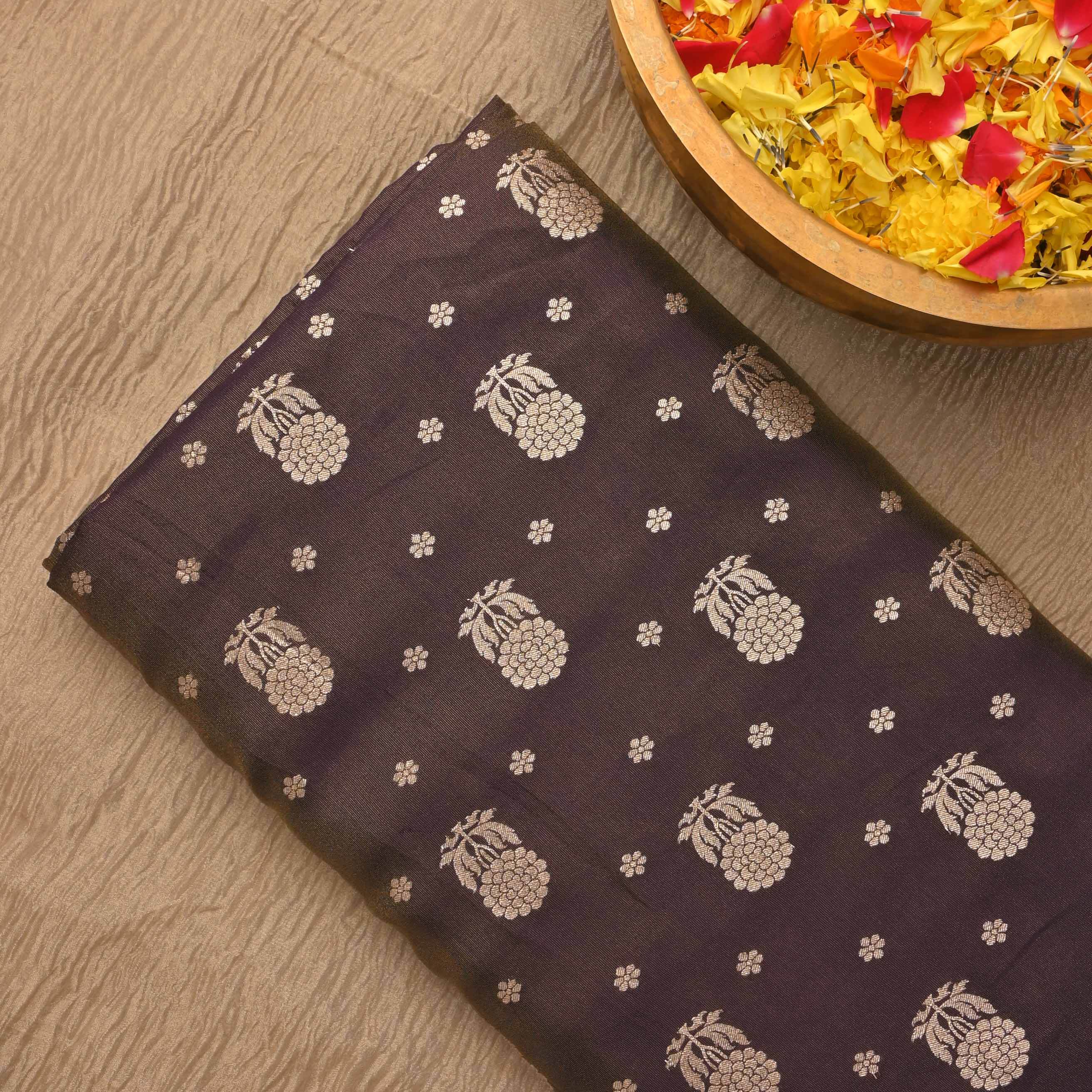 Navy Blue Tissue Fabric With Zari Weaving