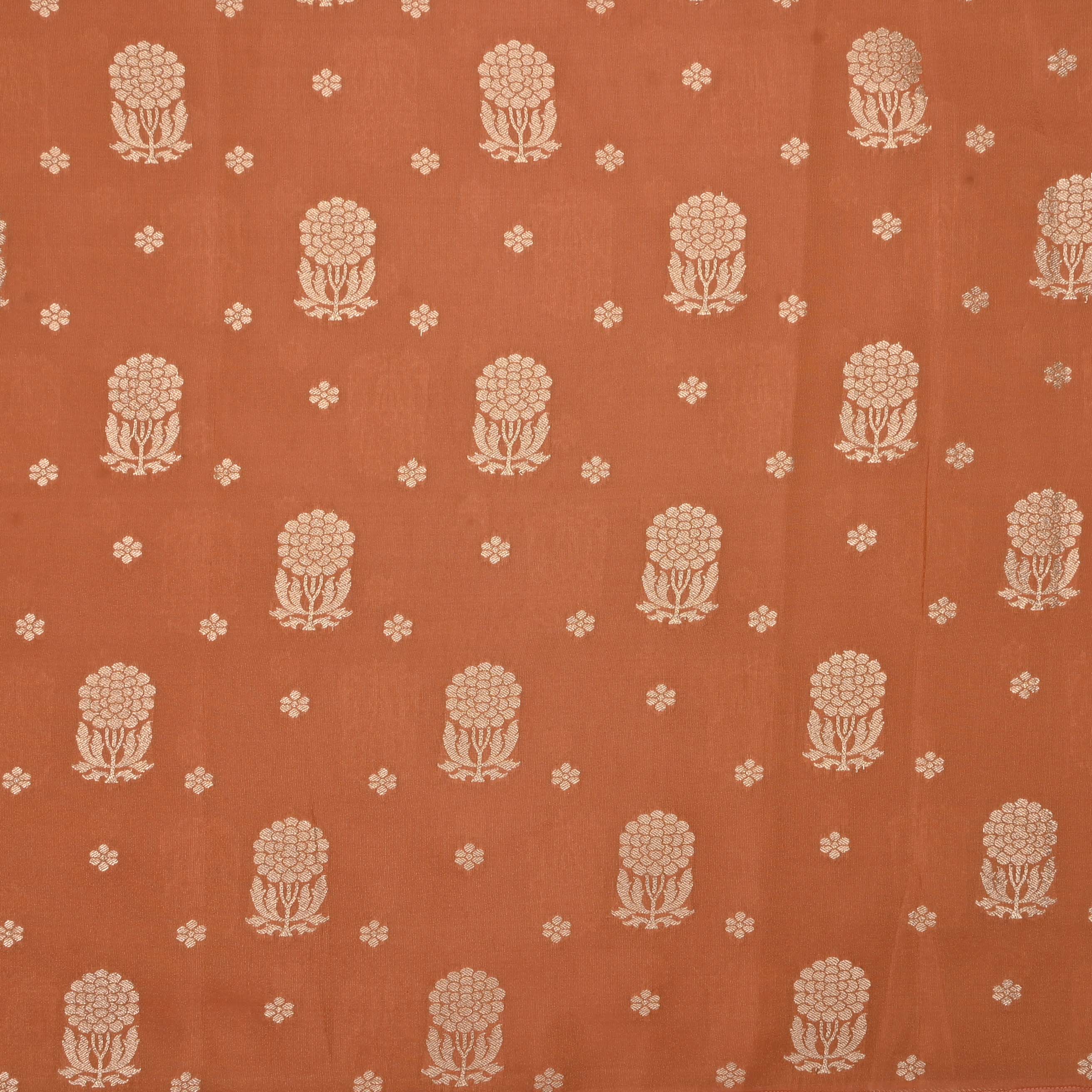 Dusty Orange Tissue Fabric With Zari Weaving