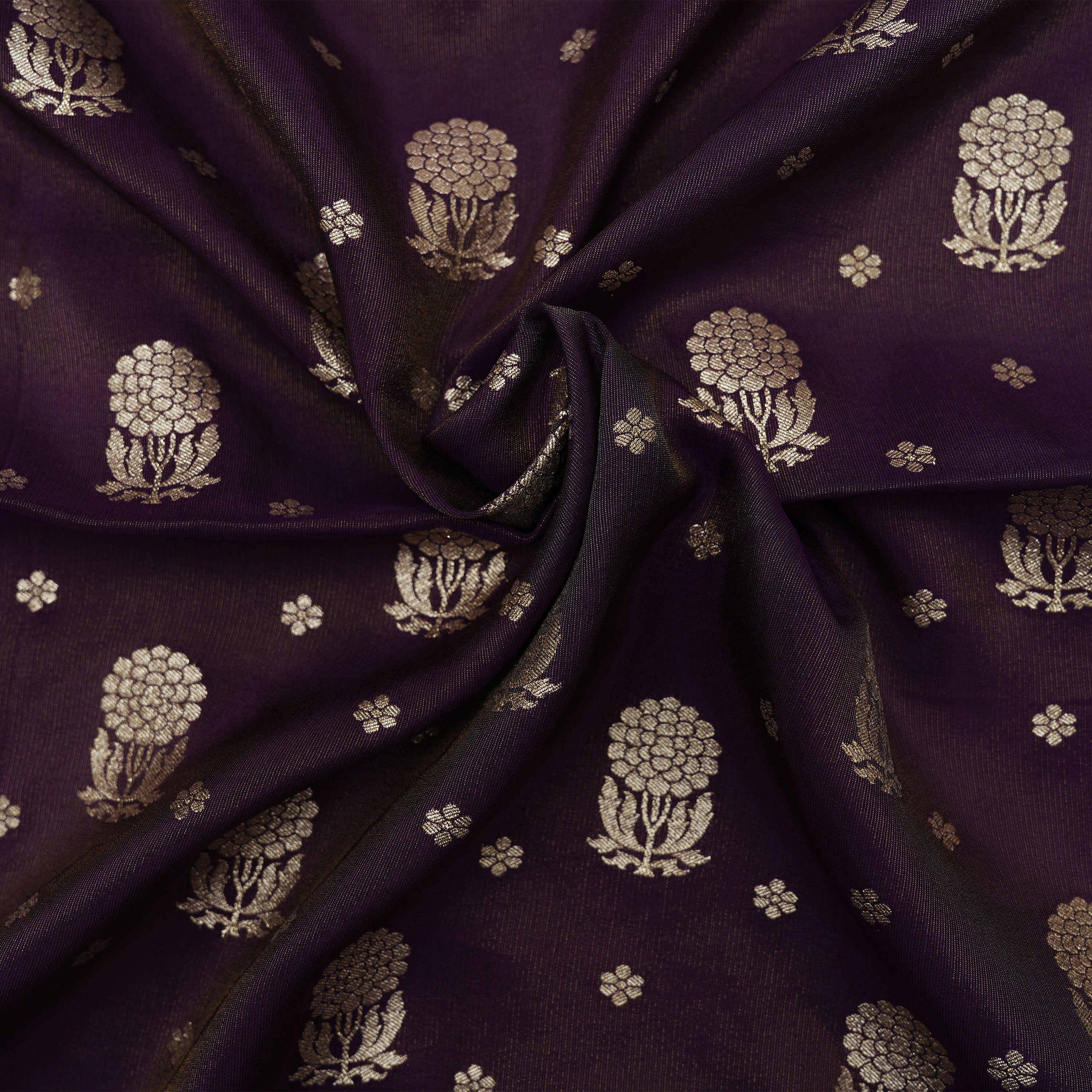 Goldola Purple Floral Buttis Banarasi Tissue Fabric