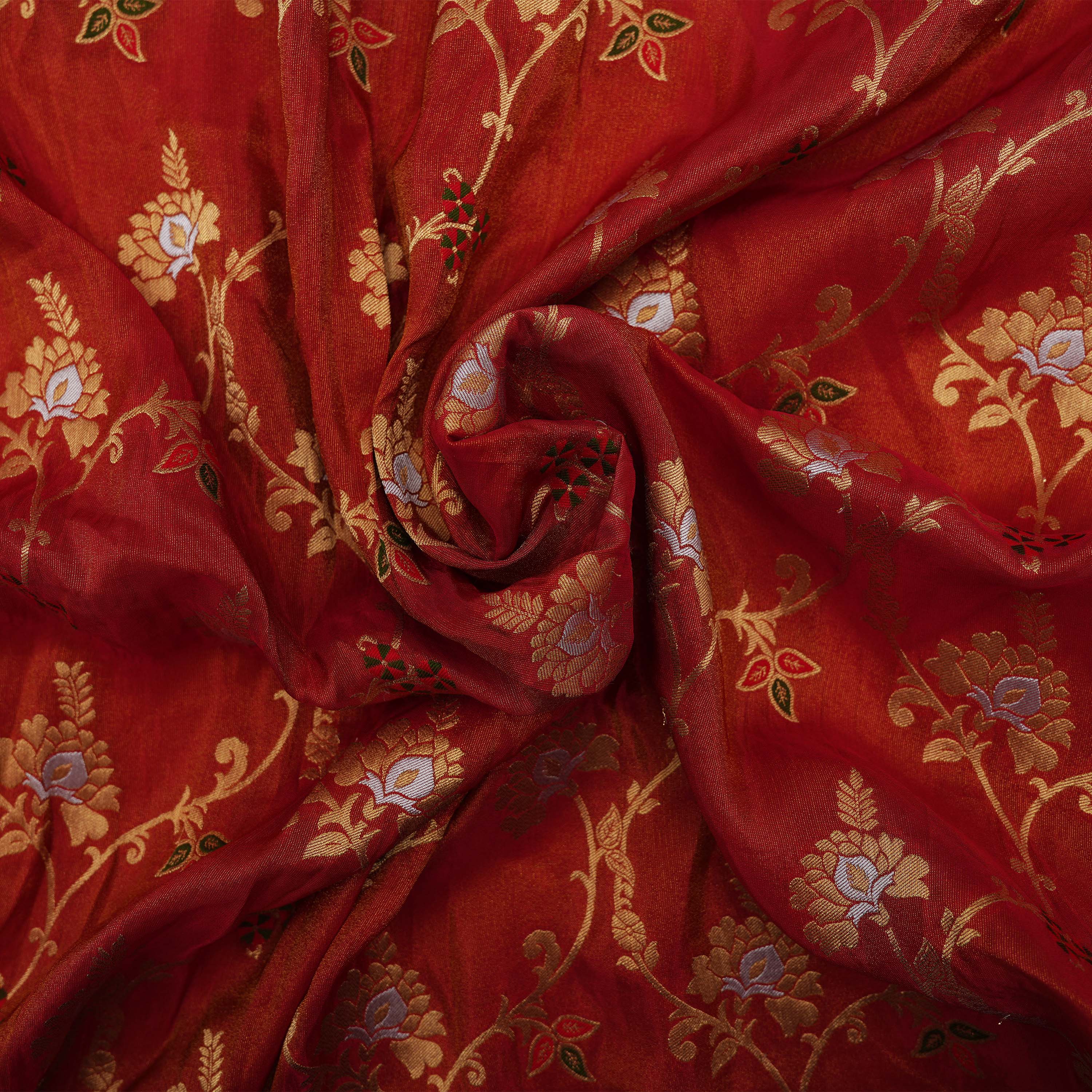 Dark Burgundy Intricate Floral Banarasi Tissue Fabric