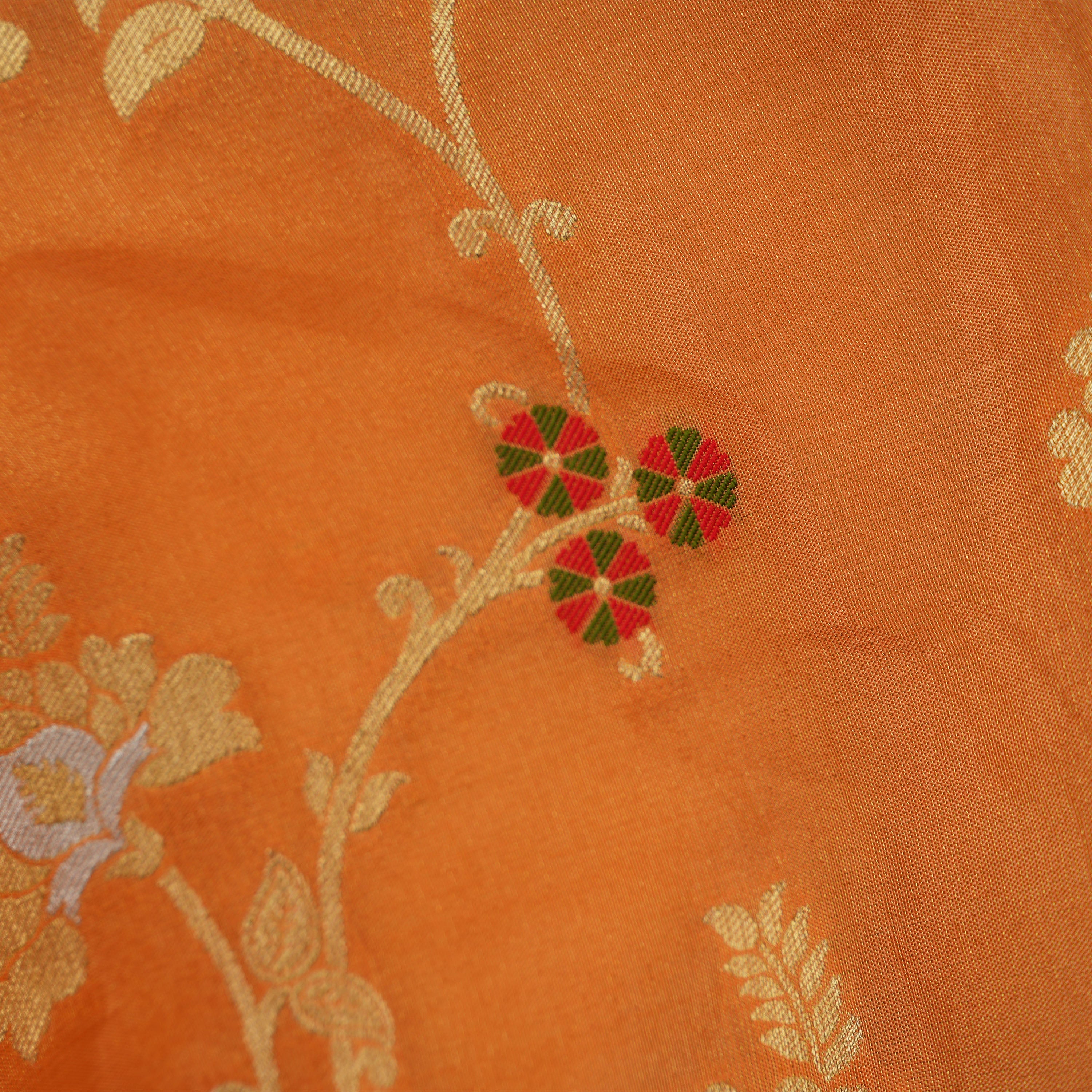 Brownish Orange Intricate Floral Banarasi Tissue Fabric