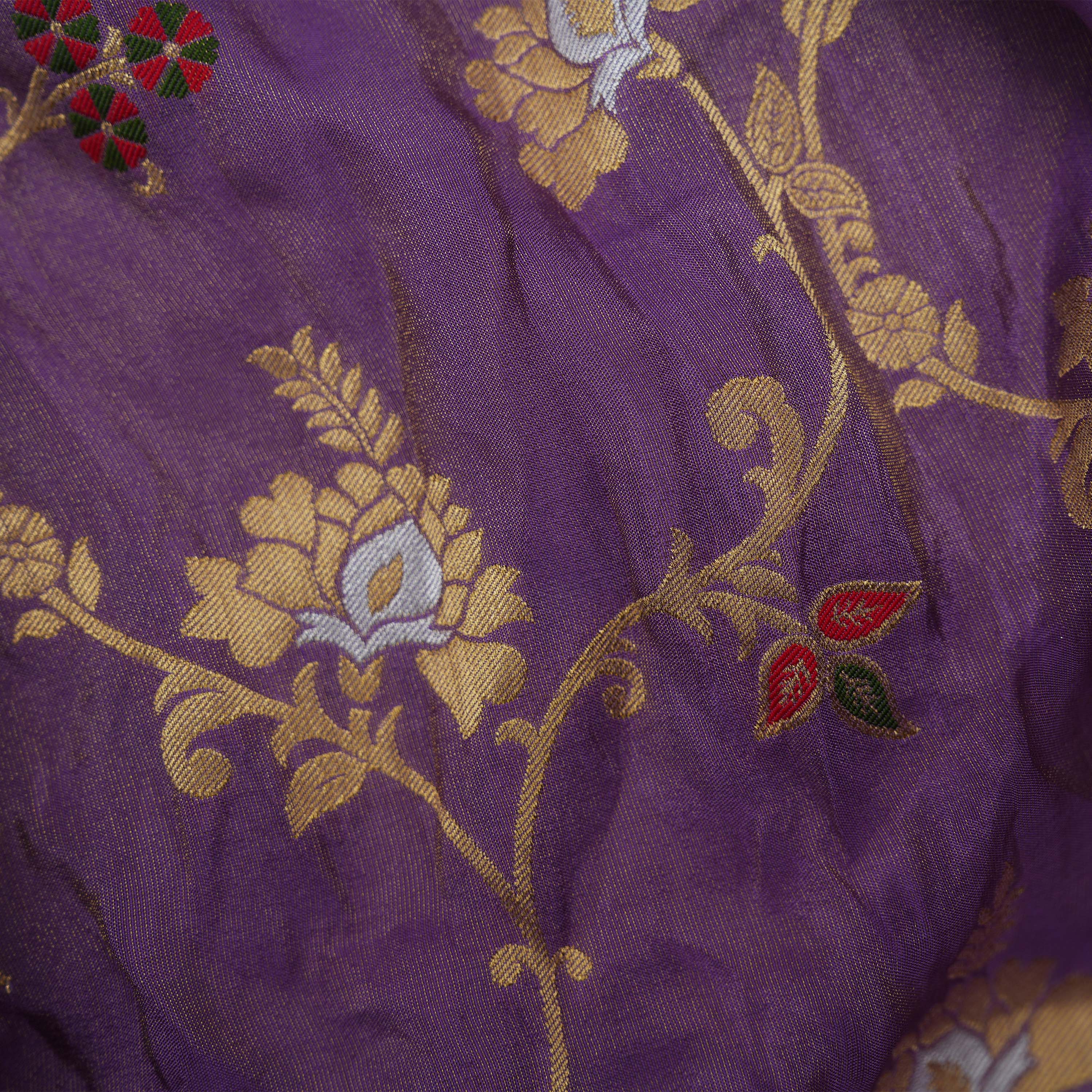 Grape Purple Intricate Floral Banarasi Tissue Fabric