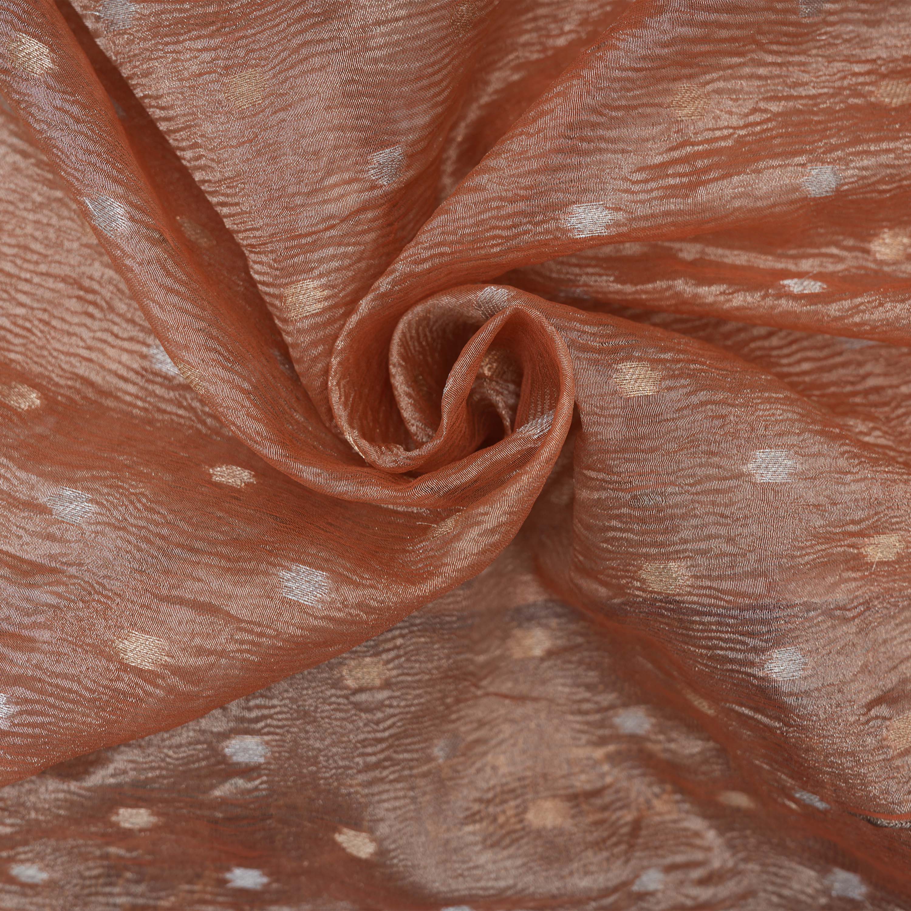 Peach Kanchi Zari Motifs Border Jamawar Tissue Fabric