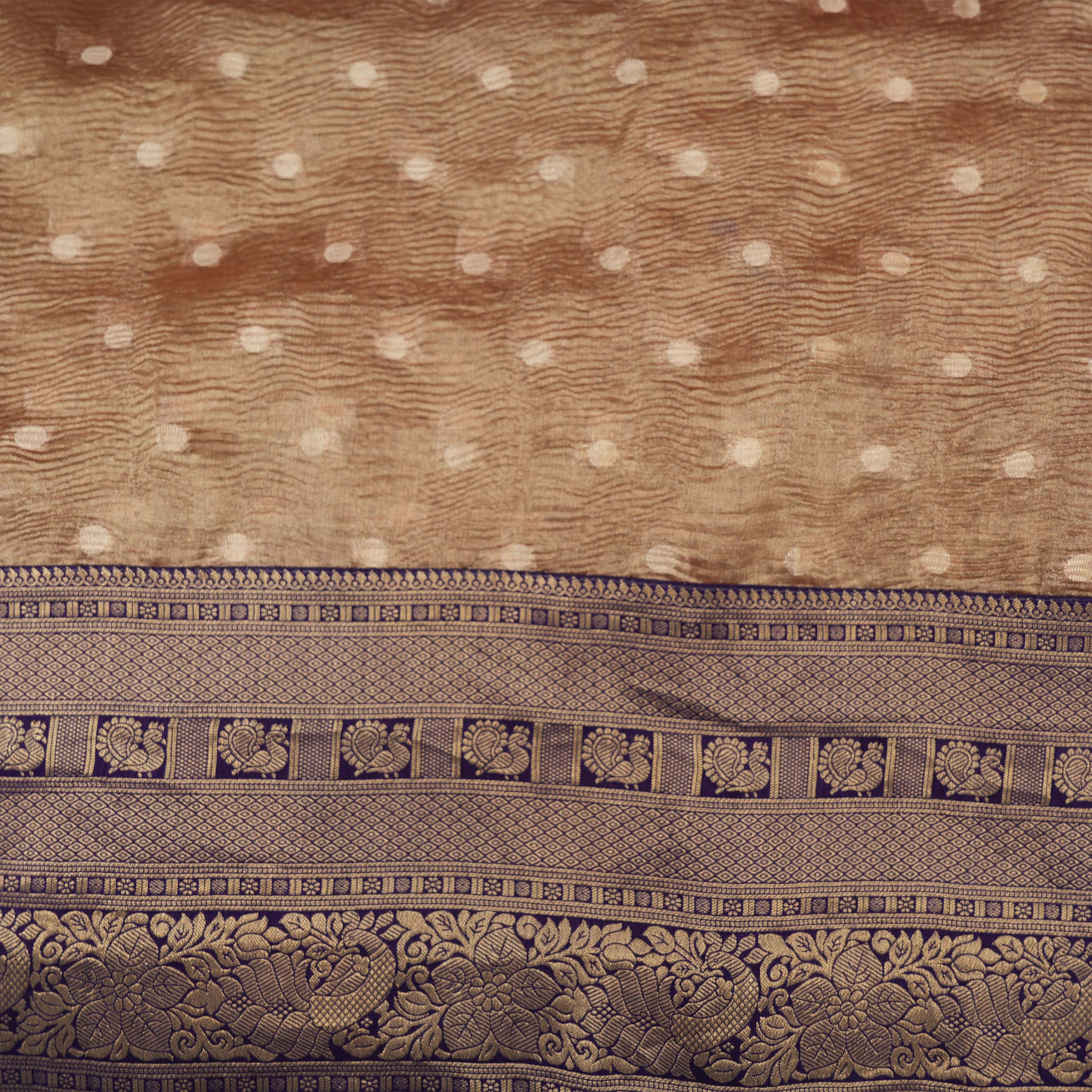 Light Traupe Brown Kanchi Zari Motifs Border Jamawar Tissue Fabric