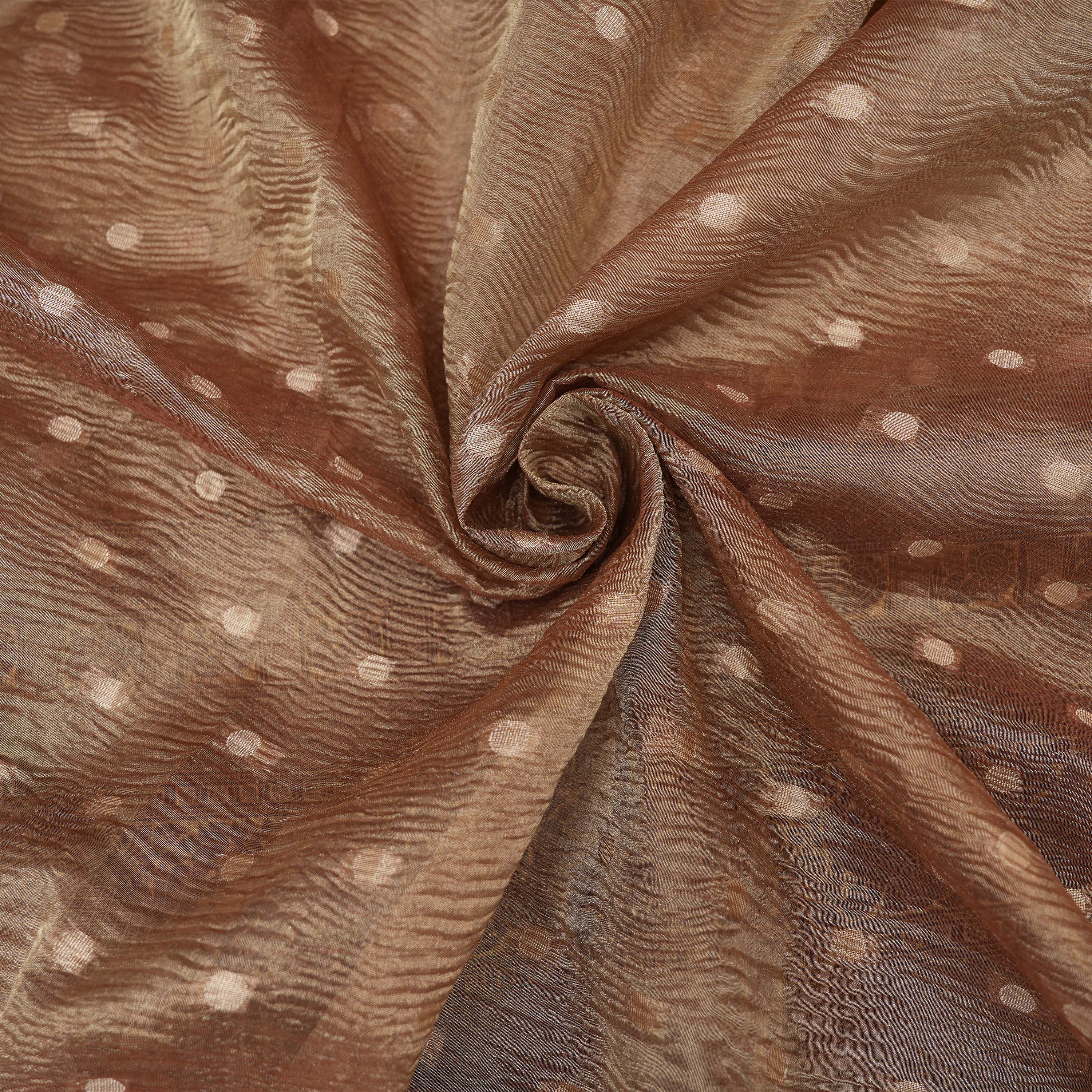 Light Traupe Brown Kanchi Zari Motifs Border Jamawar Tissue Fabric