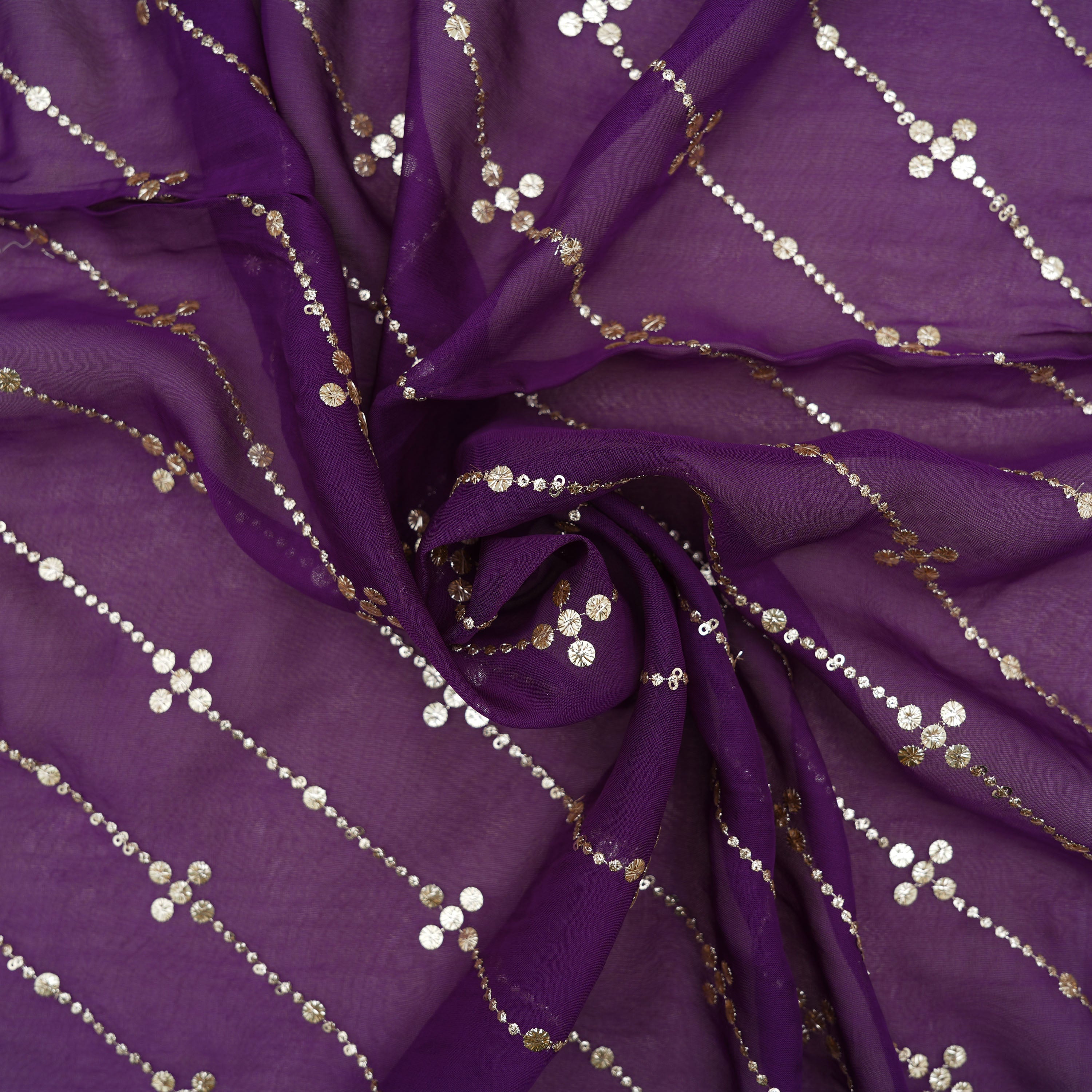 Grape Purple Mirror Zari Embroidered Organza Fabric