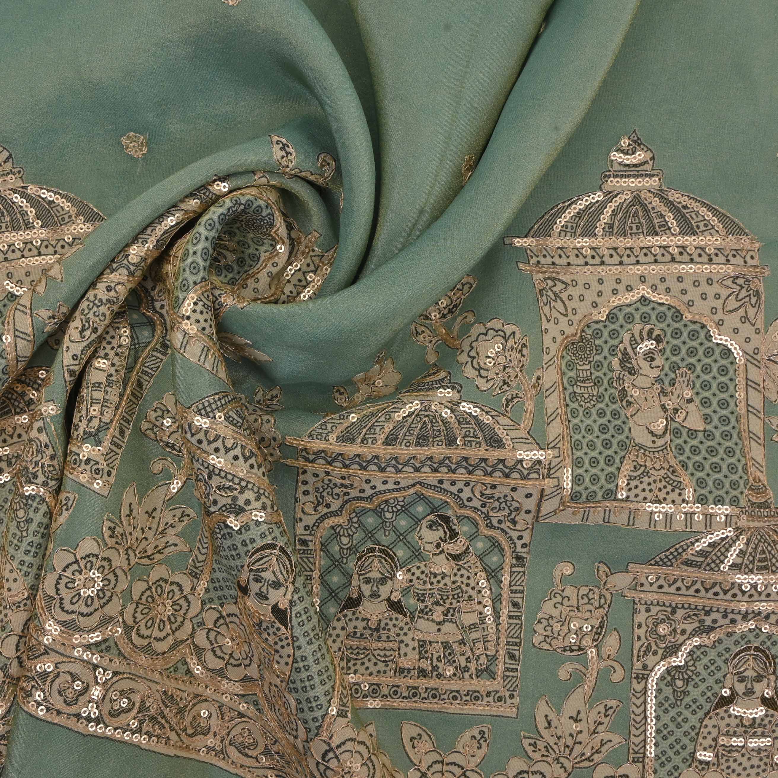 Hemlock Green Tissue Embroidery Border Fabric