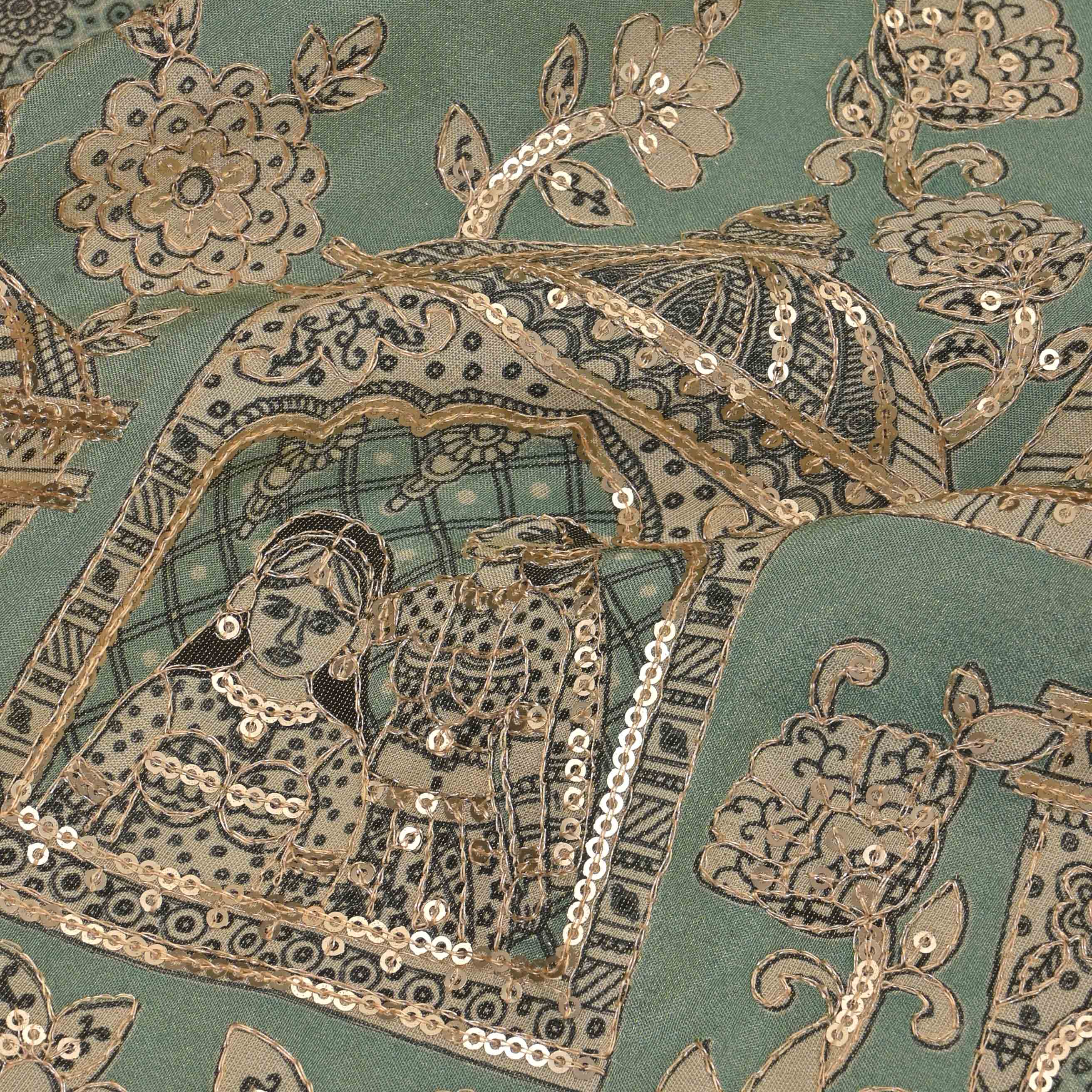 Hemlock Green Tissue Embroidery Border Fabric