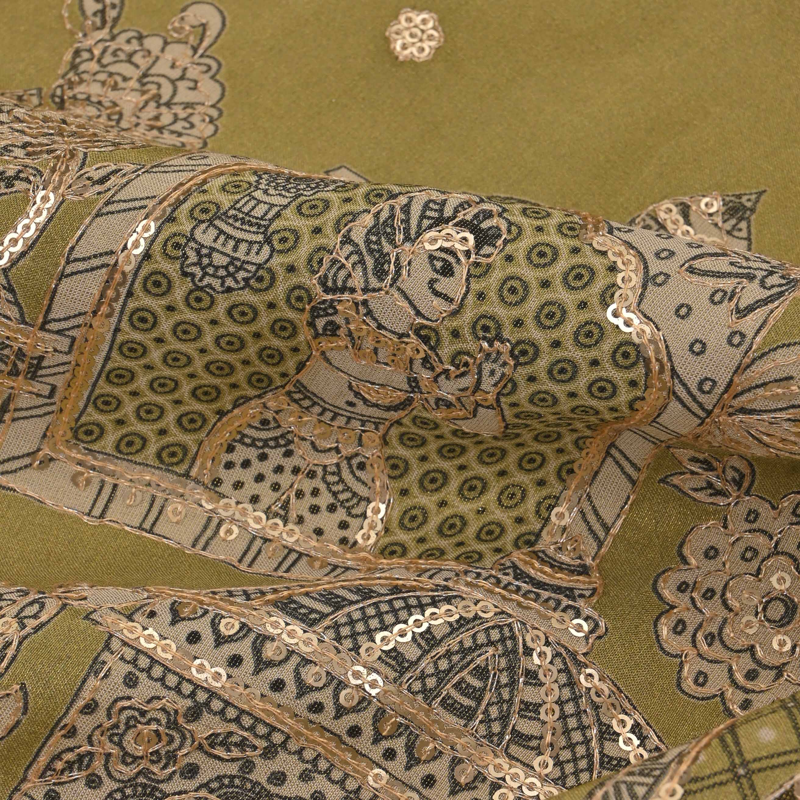 Citrus Green Tissue Embroidery Border Fabric