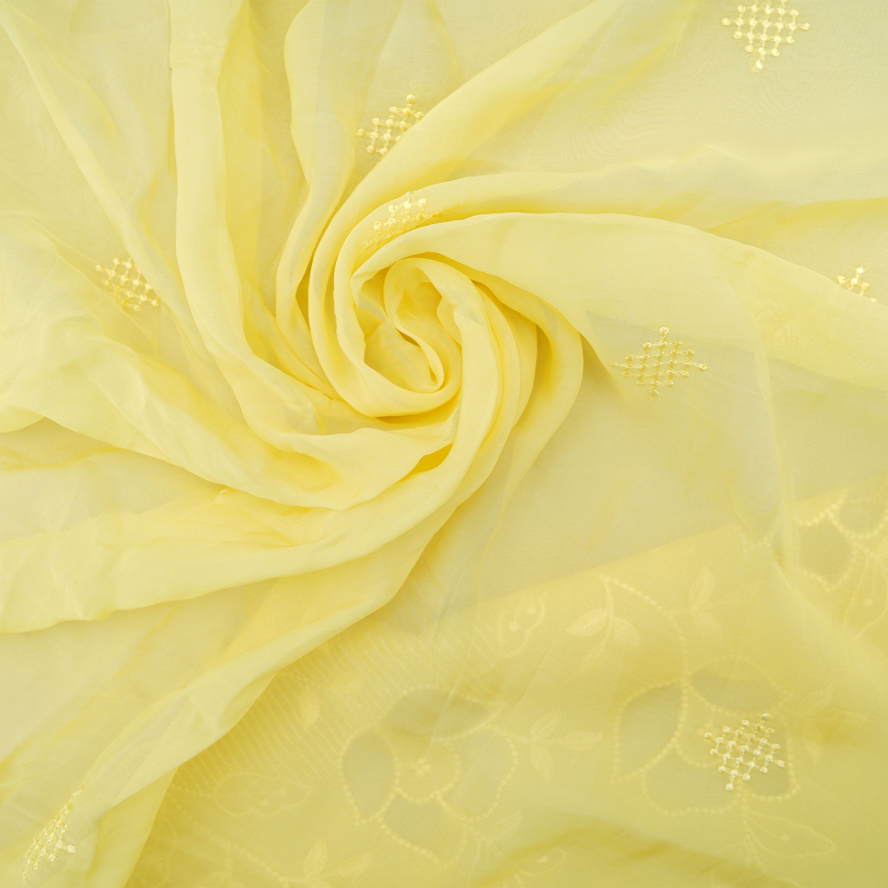 Apache Yellow Floral Embroidered Organza Fabric