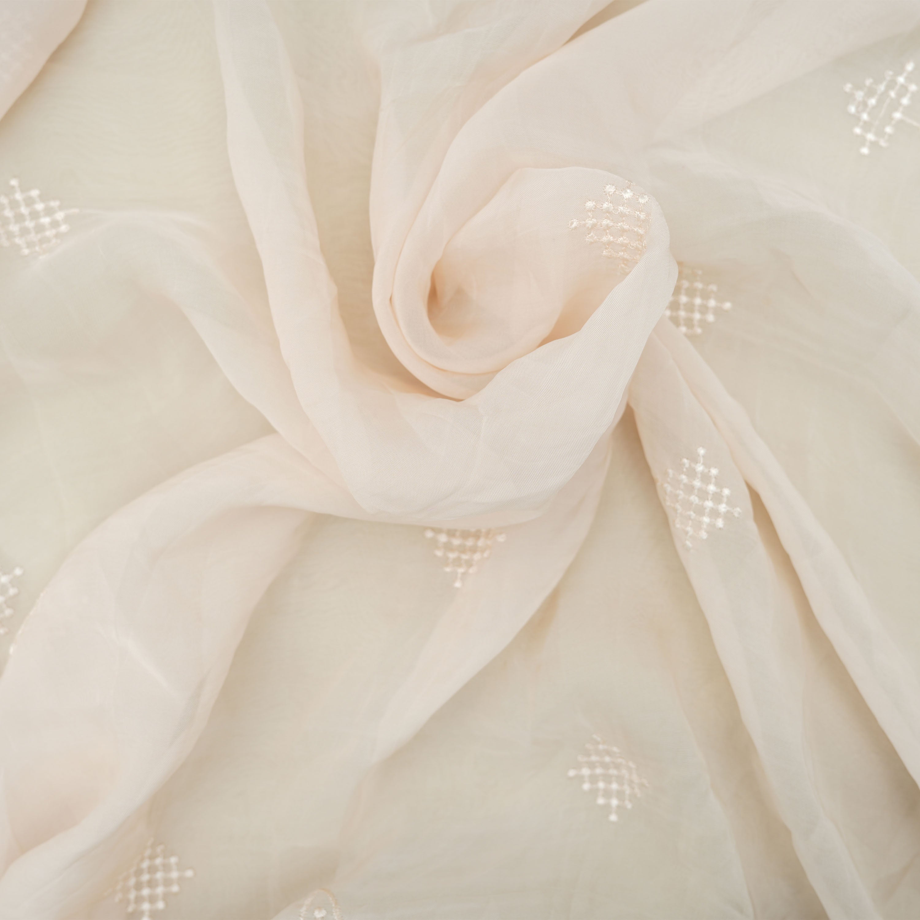 Dust Storm Pink Floral Threadwork Embroidered Organza Fabric