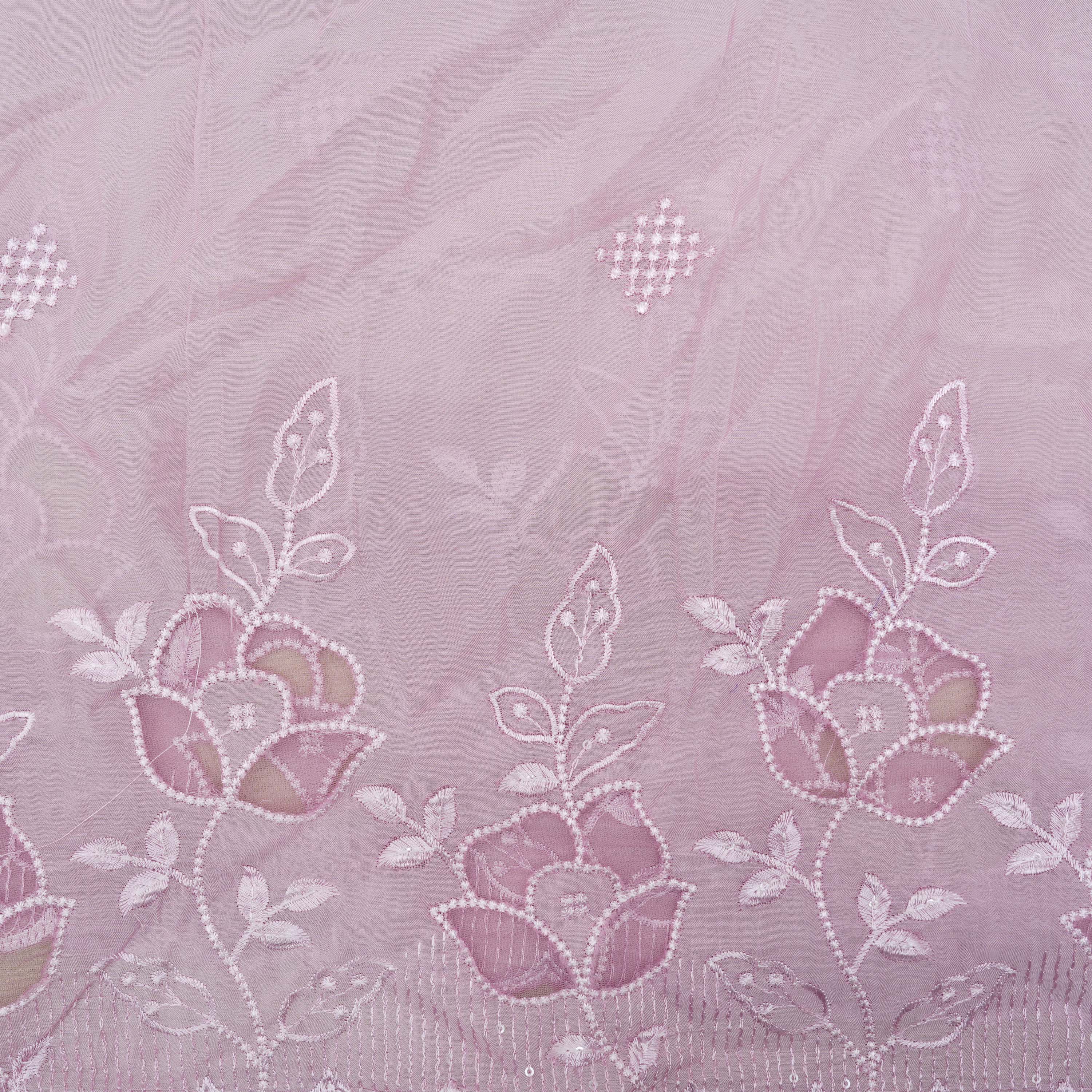Pale Lilly Purple Floral Embroidered Organza Fabric