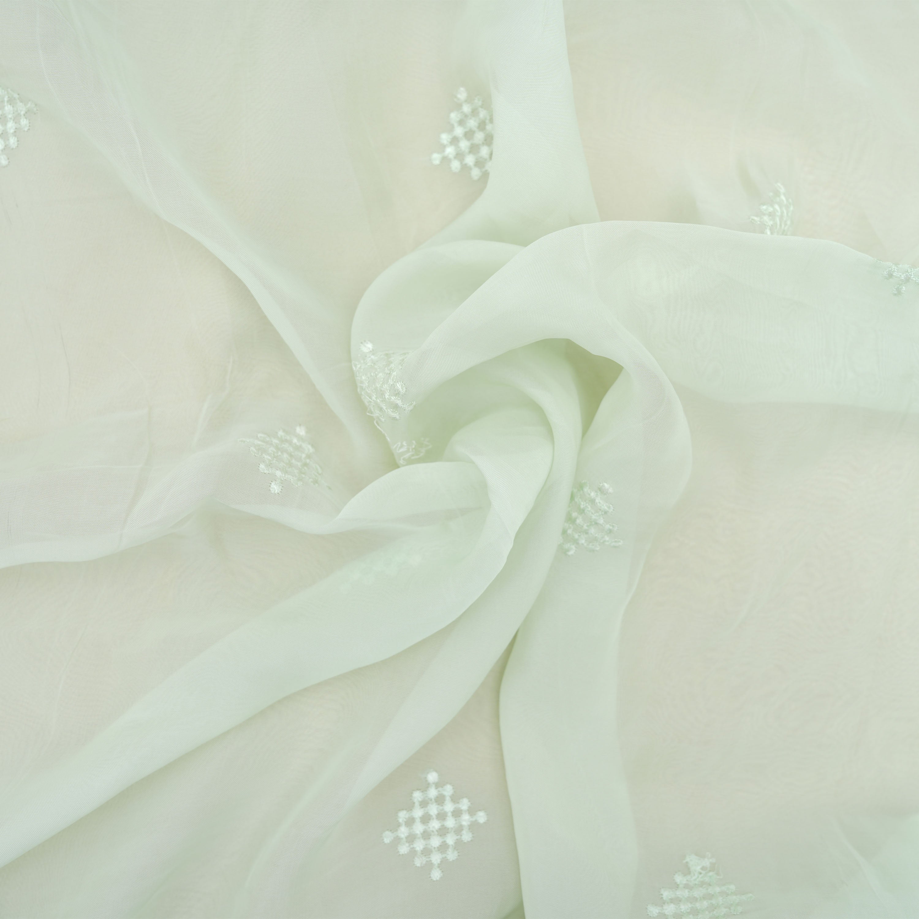 Periglacial Blue Floral Threadwork Embroidered Organza Fabric