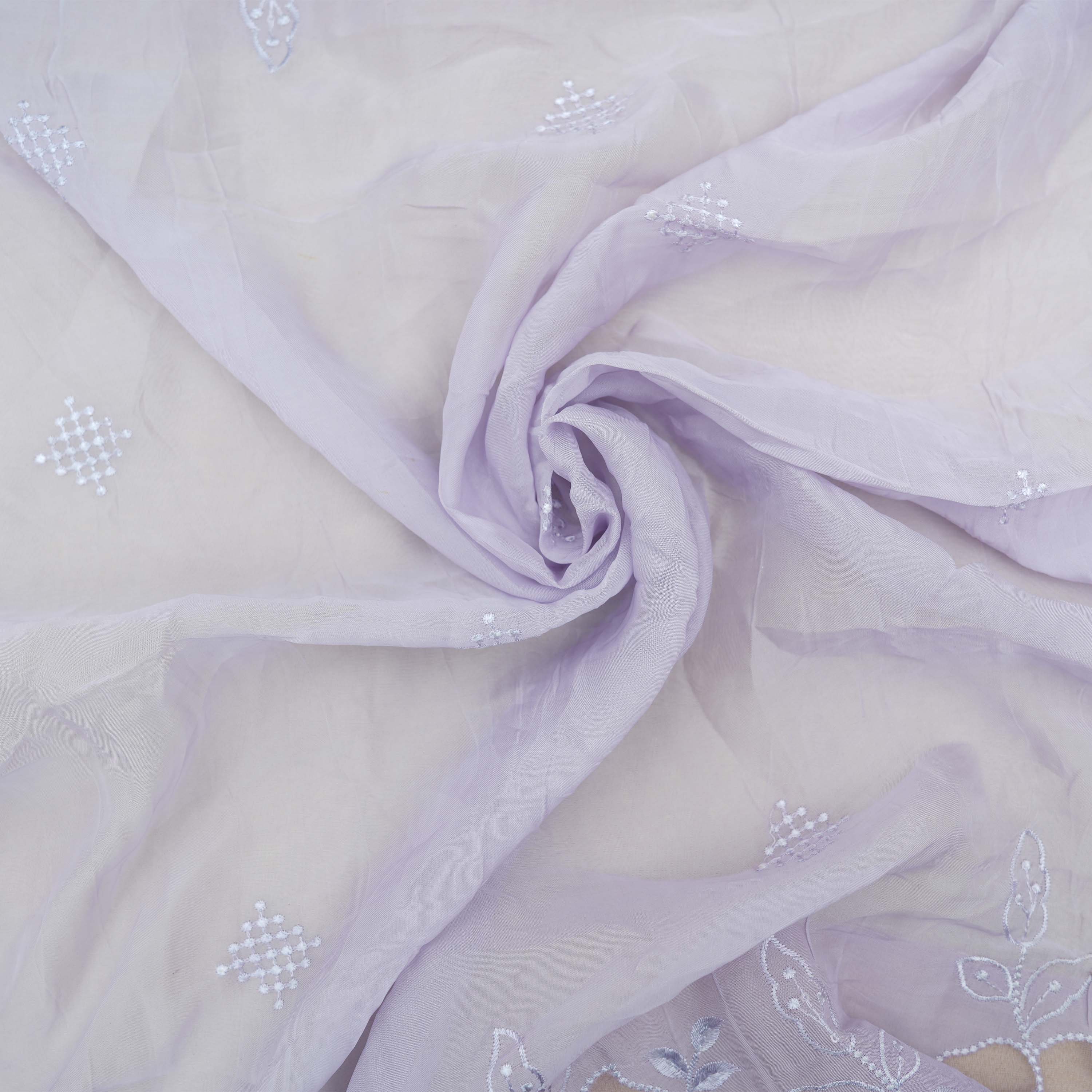 Wisteria Purple Floral Threadwork Embroidered Organza Fabric
