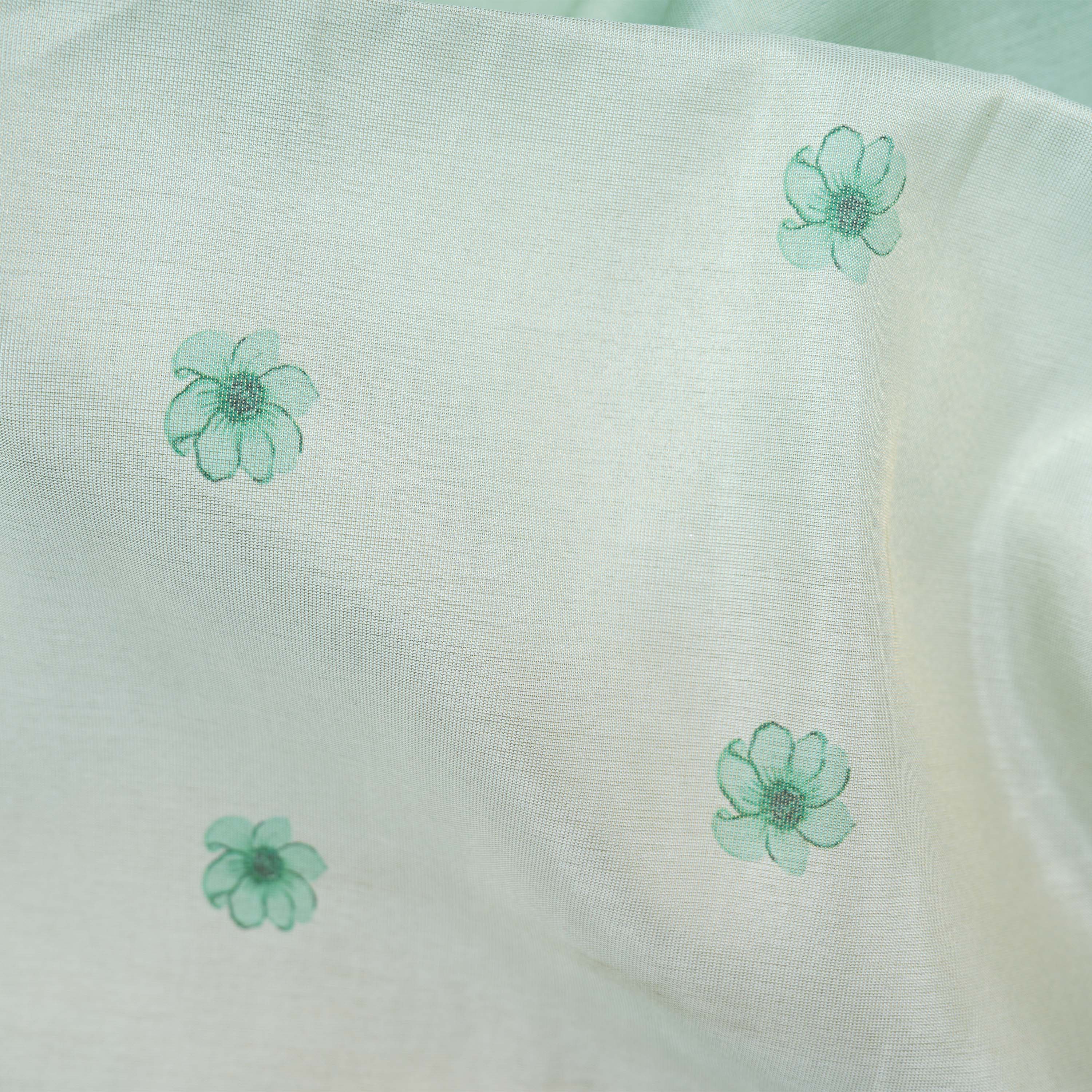 Aqua Green Aesthetic Floral With Cut Beads Tissue Fabric