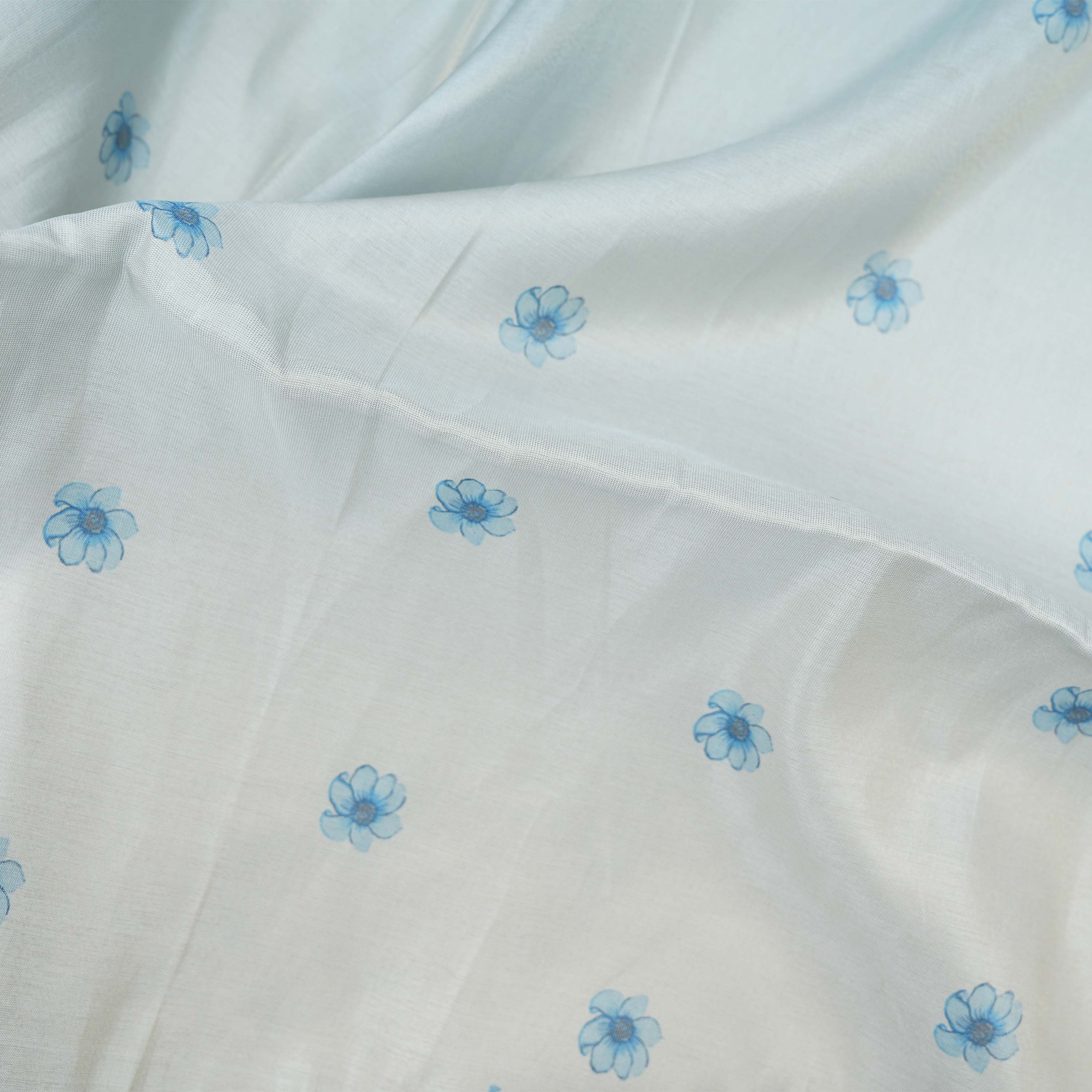 Geyser Blue Multicolor Floral With Cut Beads Tissue Fabric