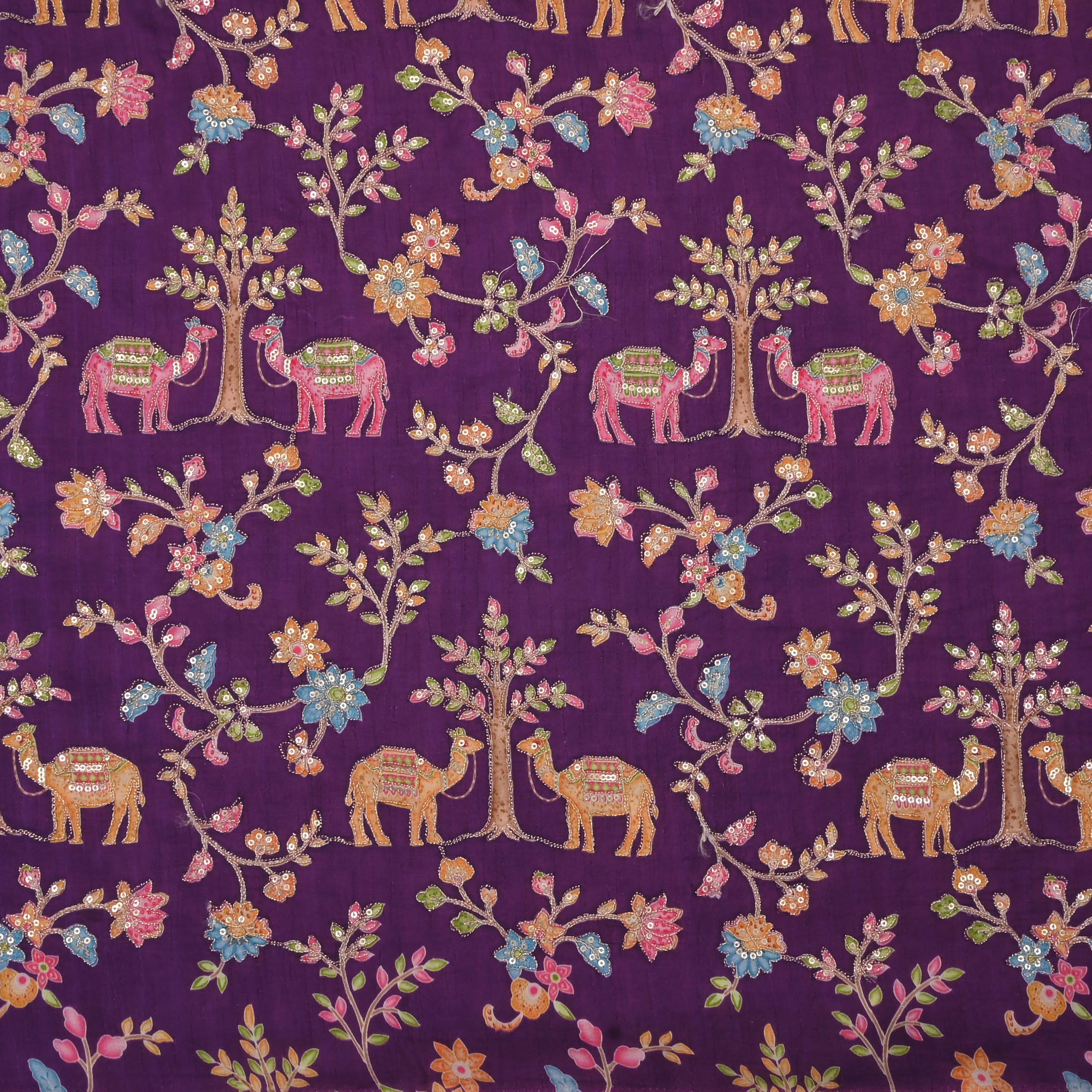 Eminence Purple Silk Embroidery Jaal Fabric