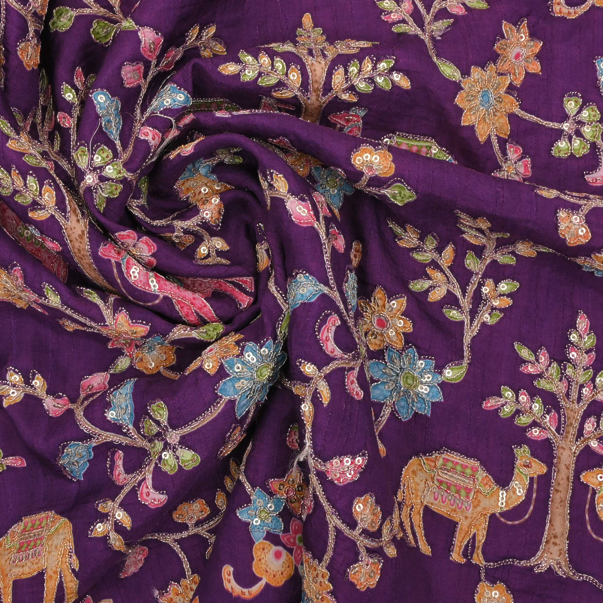 Eminence Purple Silk Embroidery Jaal Fabric