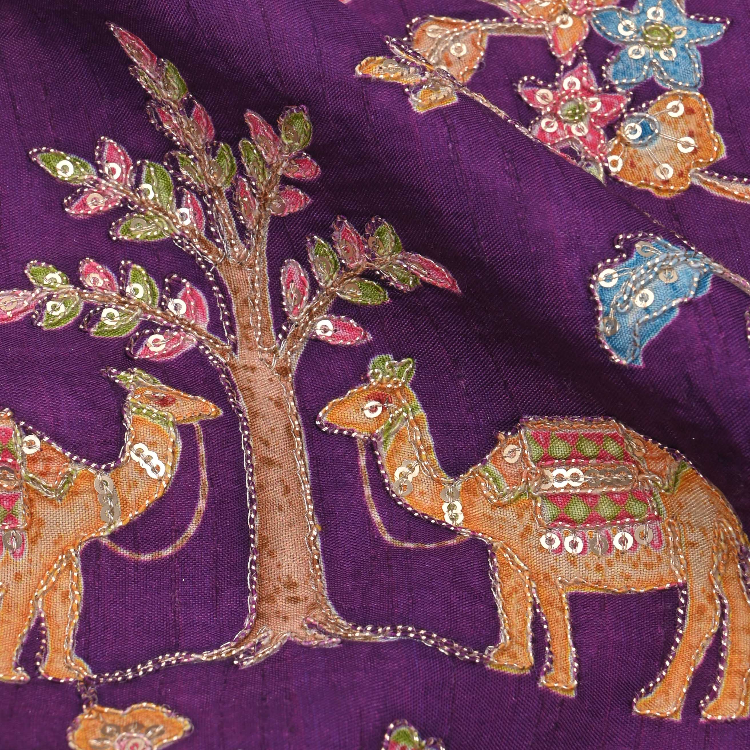 Eminence Purple Silk Embroidery Jaal Fabric