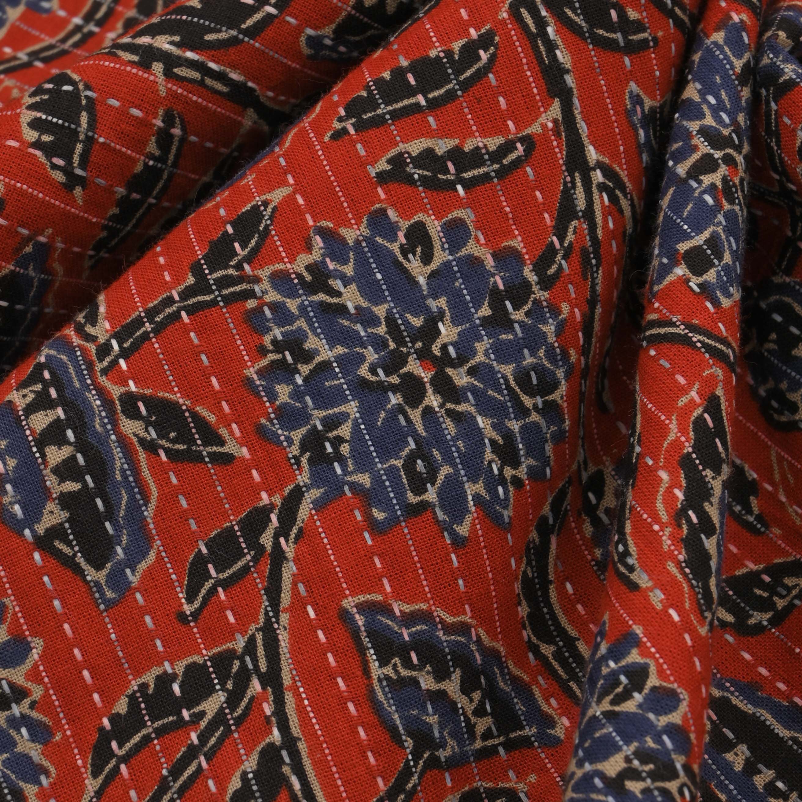 Auburn Maroon Ajrakh Printed Cotton Fabric