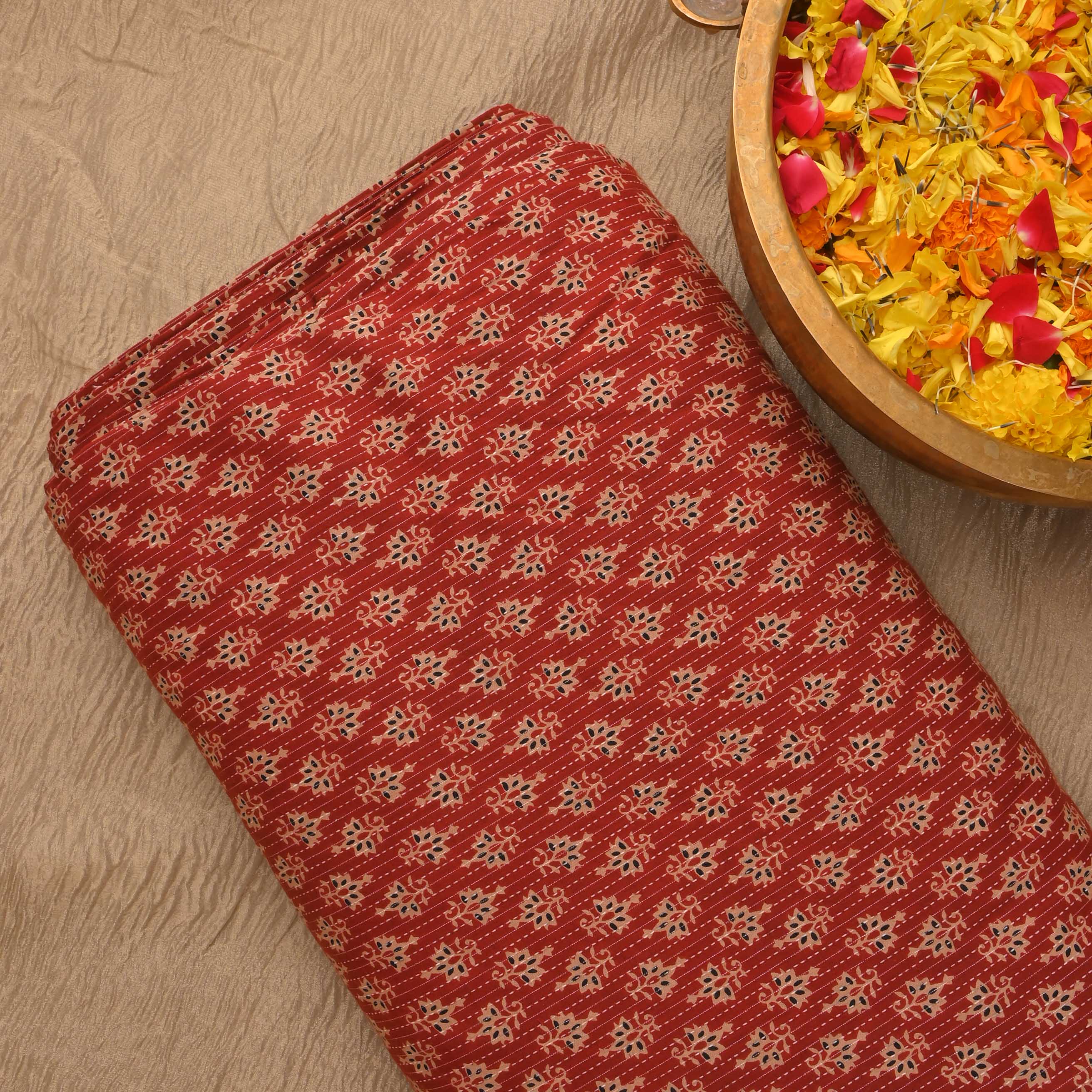 Prismatic Red Ajrakh Printed Cotton Fabric