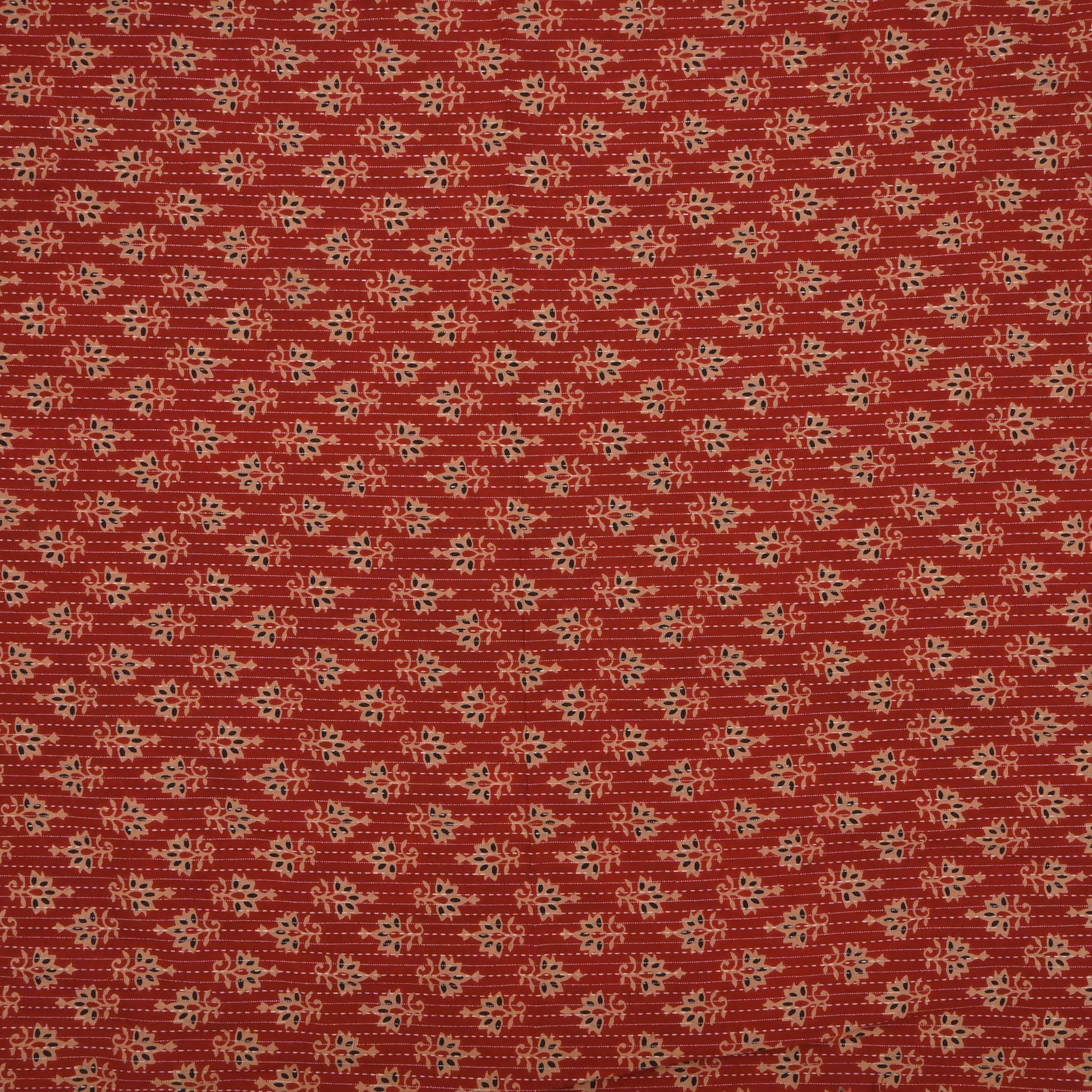 Prismatic Red Ajrakh Printed Cotton Fabric