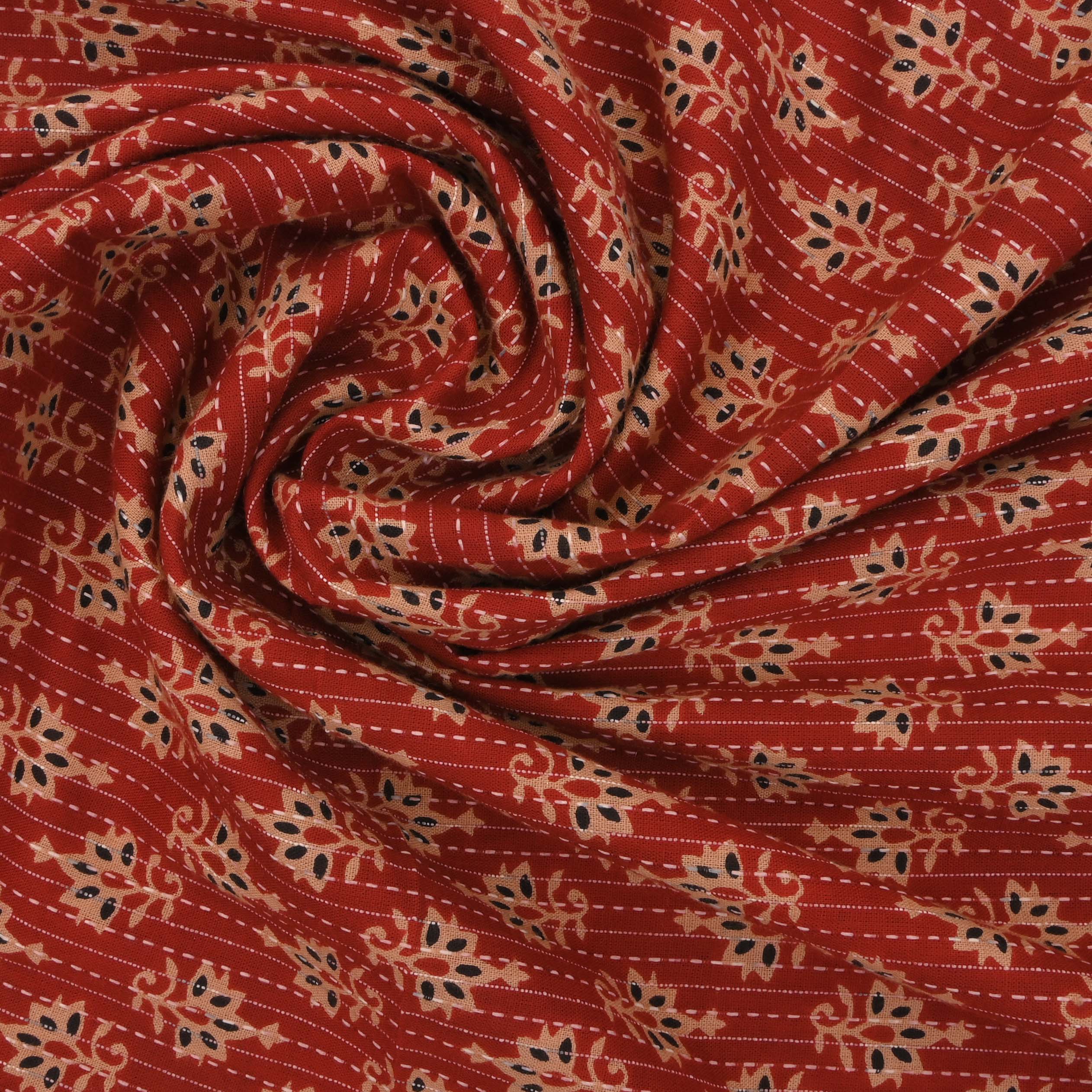Prismatic Red Ajrakh Printed Cotton Fabric
