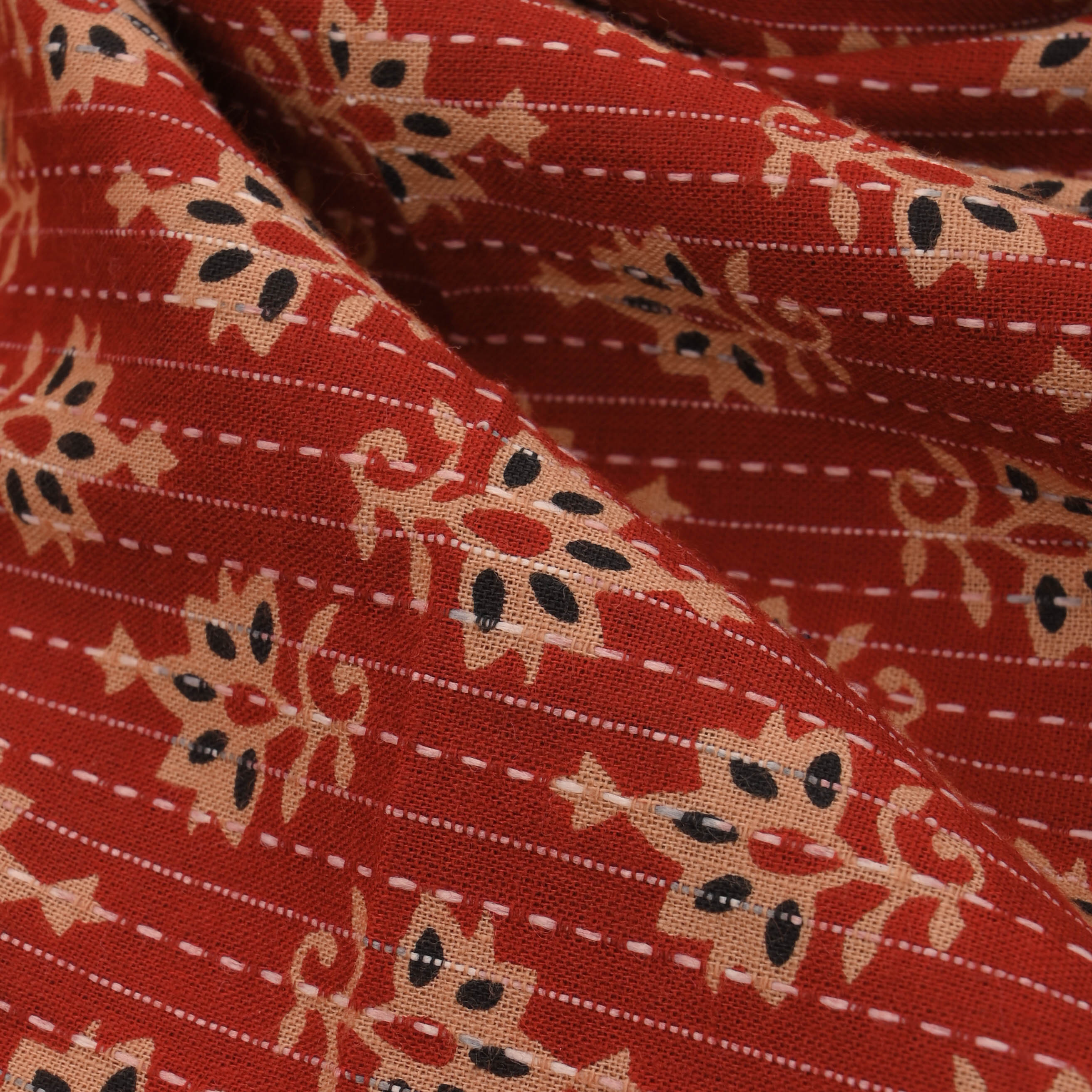 Prismatic Red Ajrakh Printed Cotton Fabric