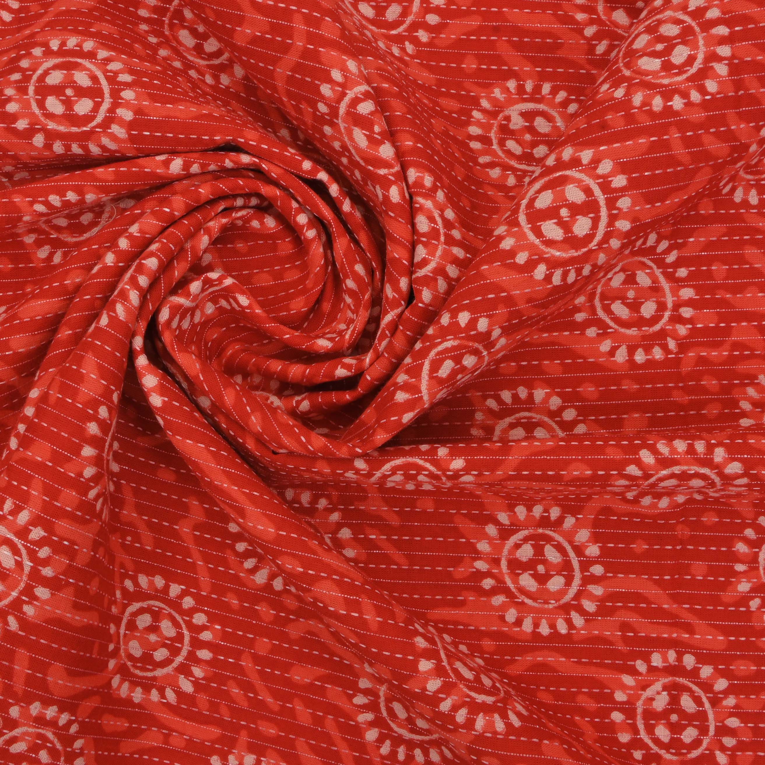 Vermilllion Orange Ajrakh Printed Cotton Fabric