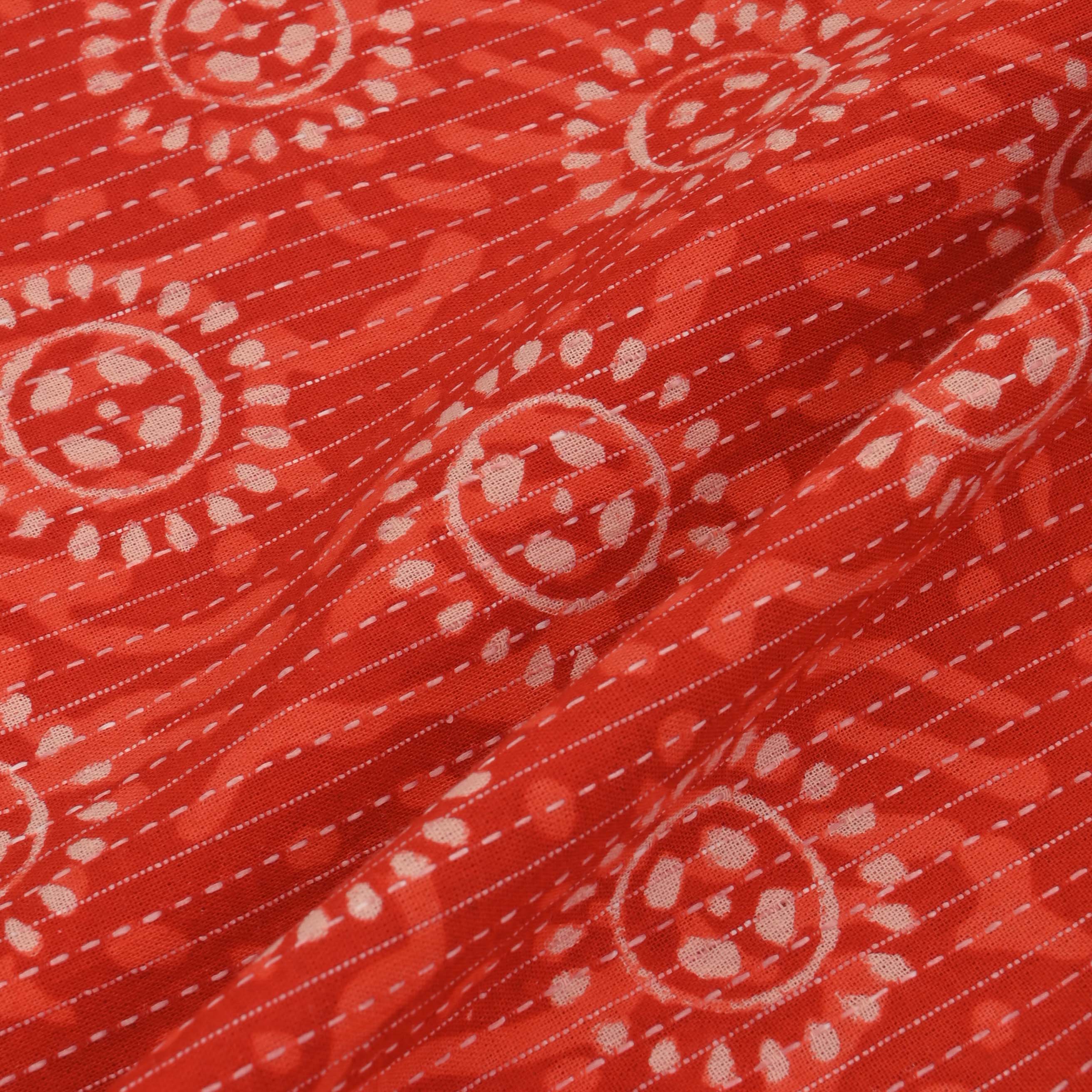 Vermillion Orange Ajrakh Printed Cotton Fabric