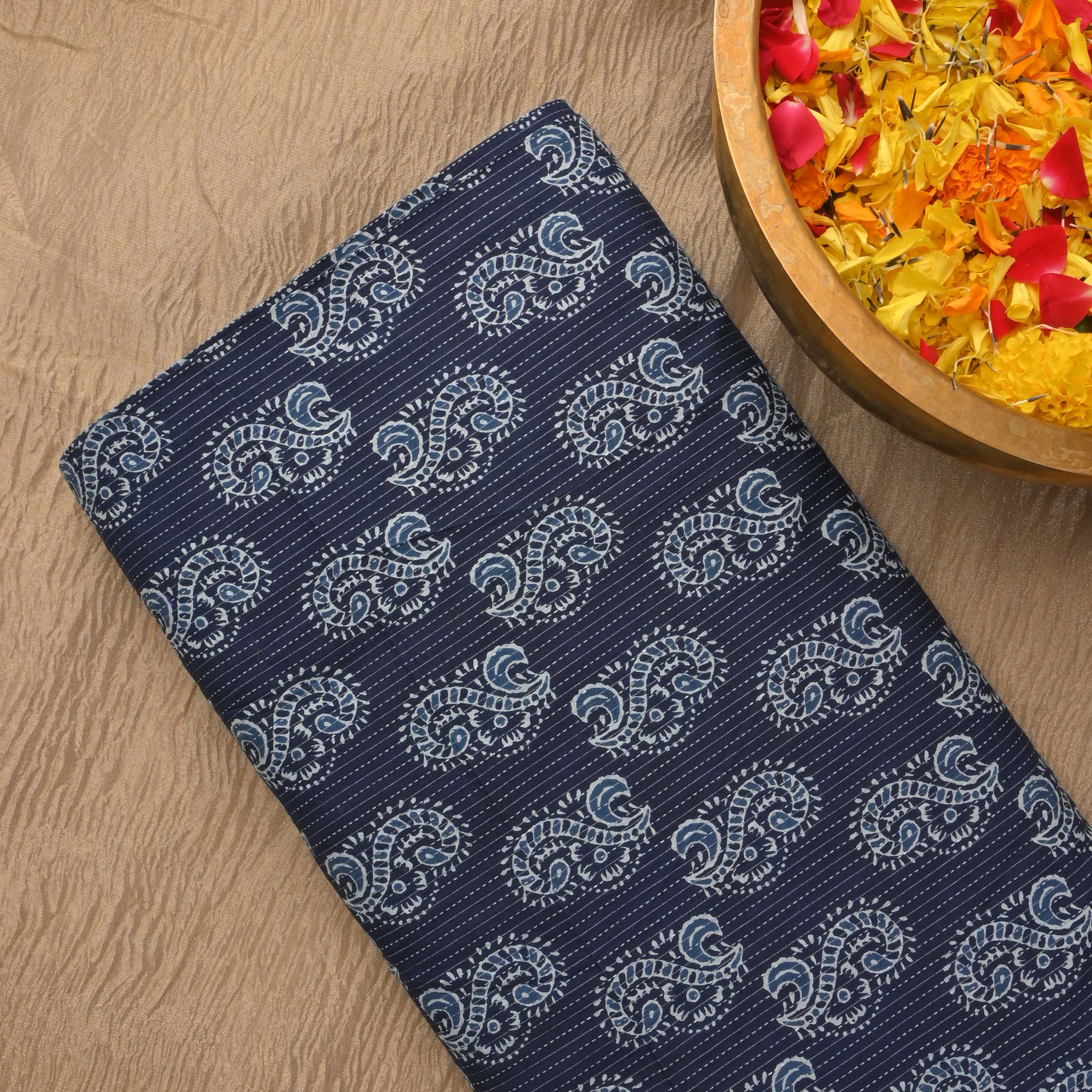 Admiral Blue Ajrakh Printed Cotton Fabric