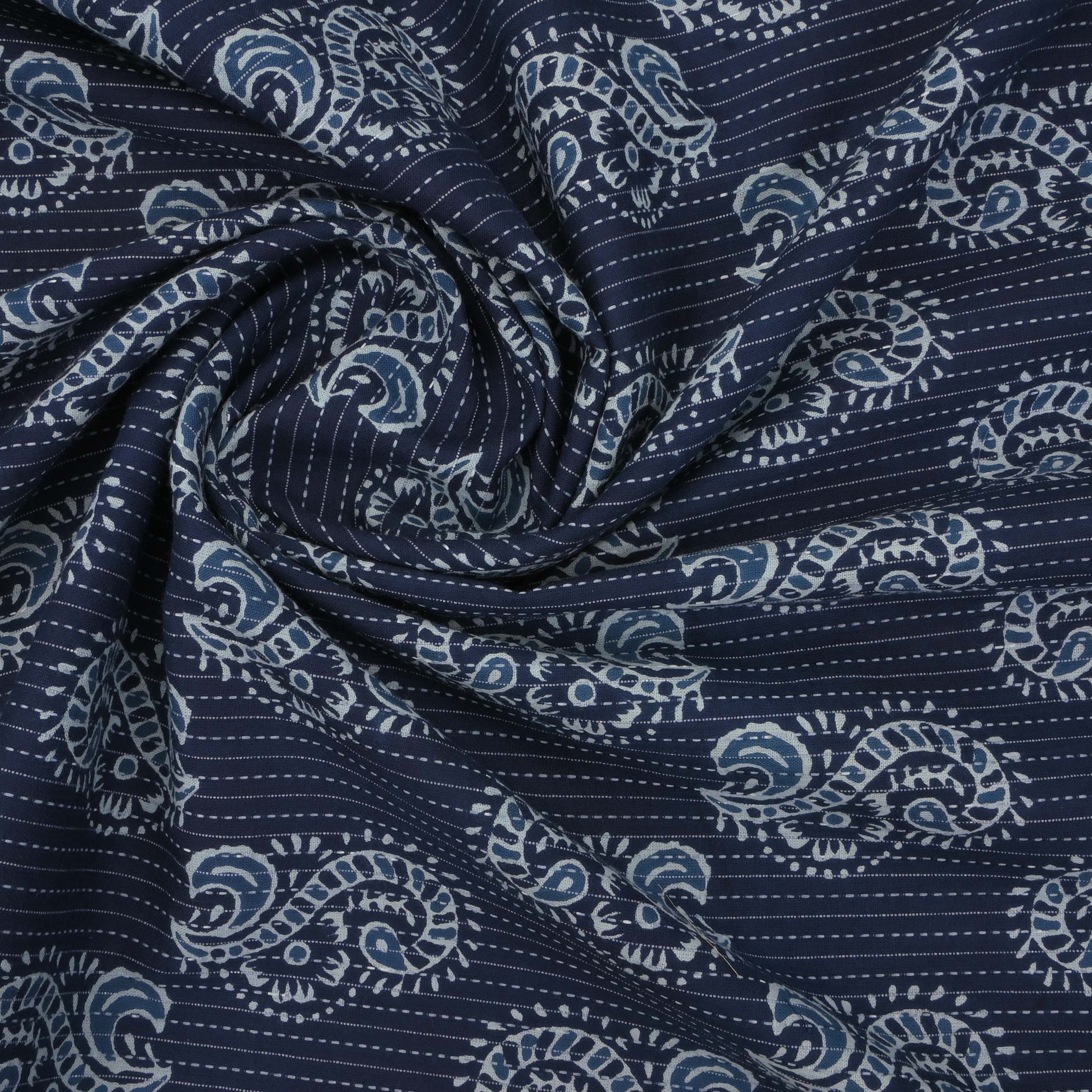 Admiral Blue Ajrakh Printed Cotton Fabric