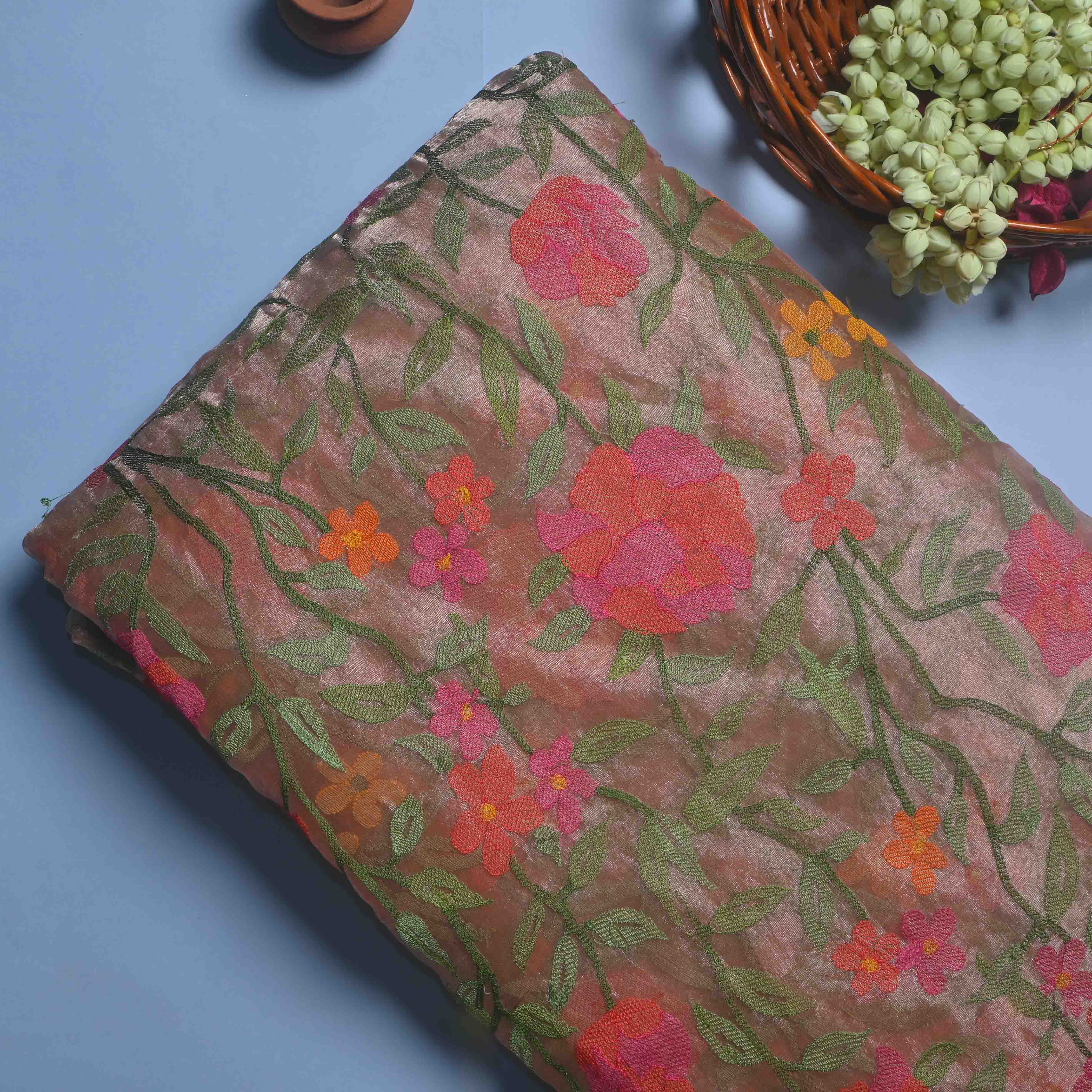 Careys Pink Tissue Embroidery Jaal Fabric
