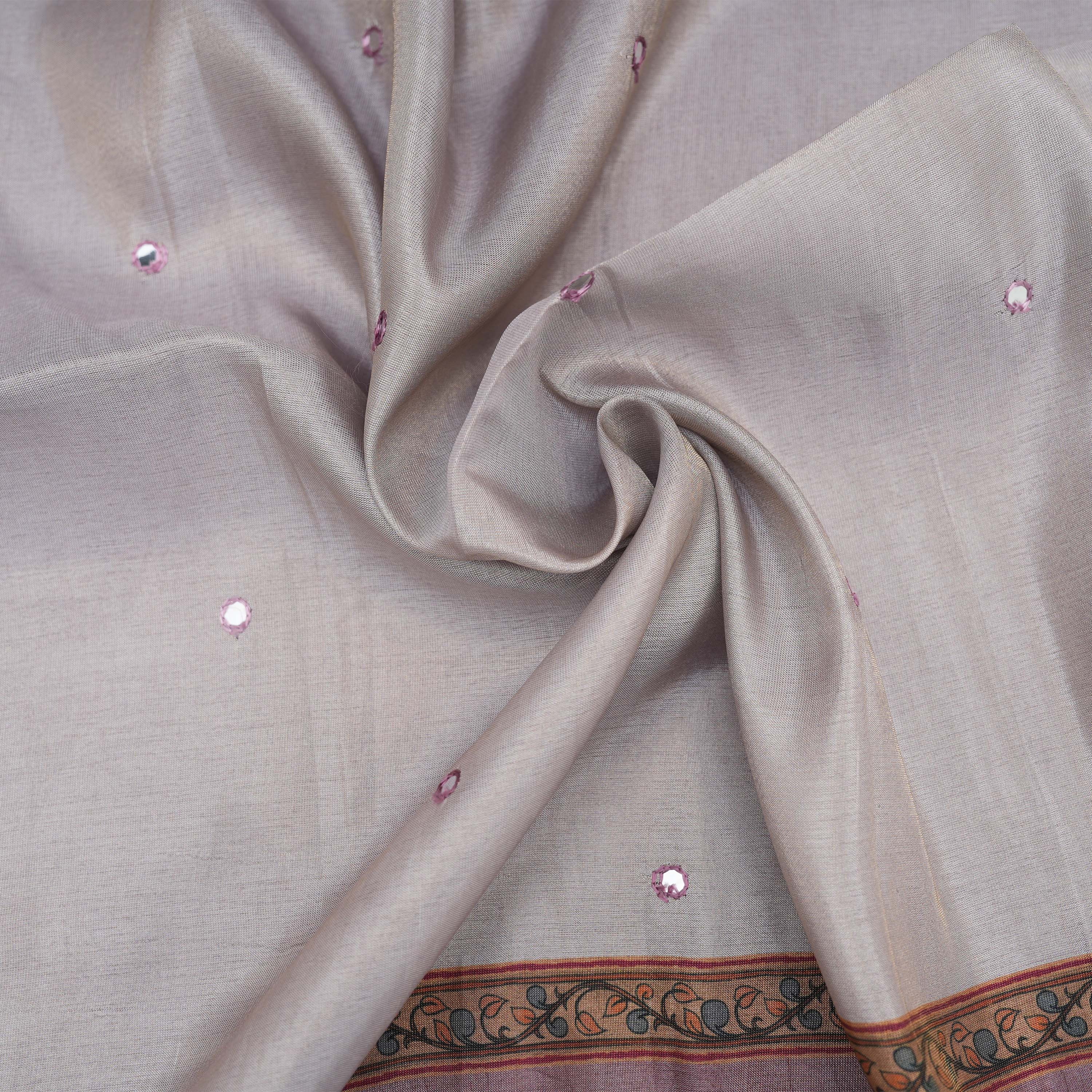 Pale Purple Floral Mayil Contrast Border Printed Tissue Fabric