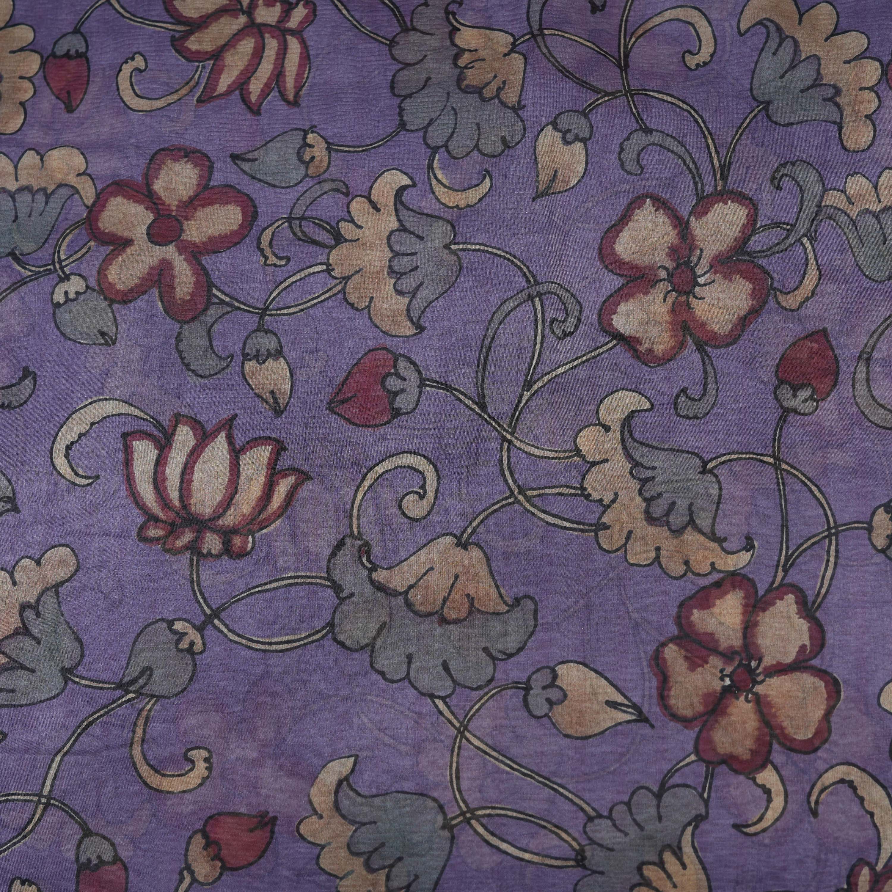 Majesty Purple Floral Jaal Tissue Fabric