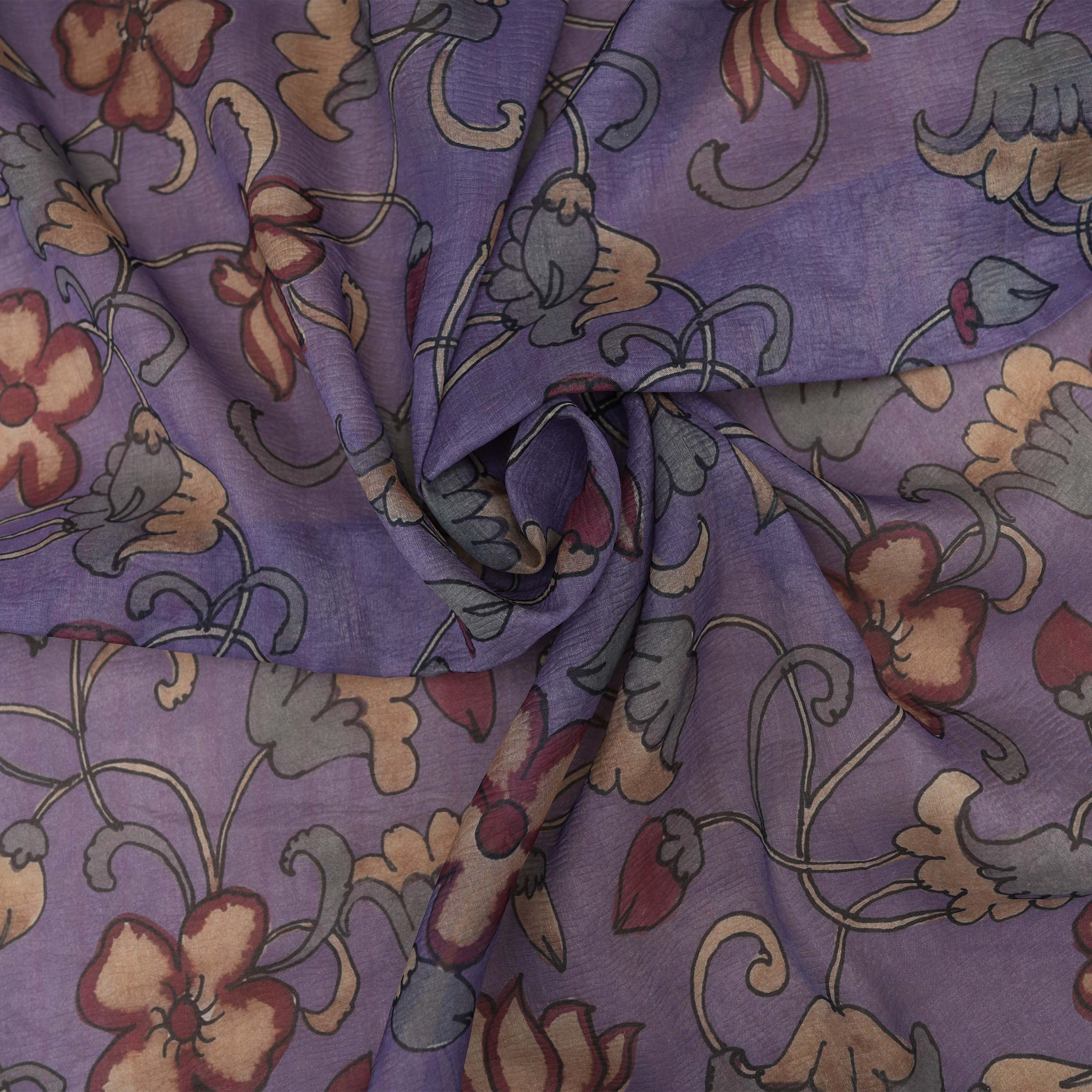 Majesty Purple Floral Jaal Tissue Fabric