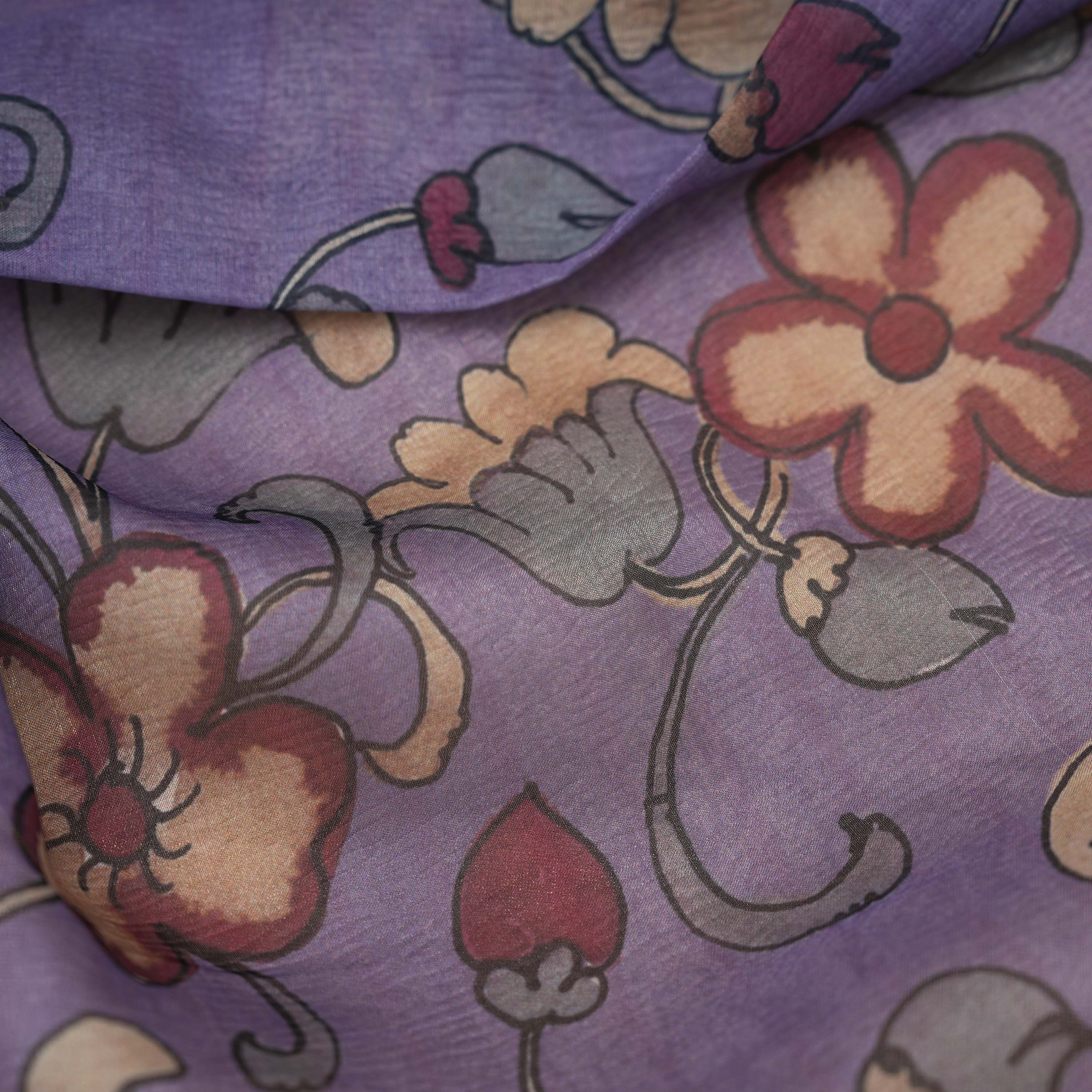 Majesty Purple Floral Jaal Tissue Fabric