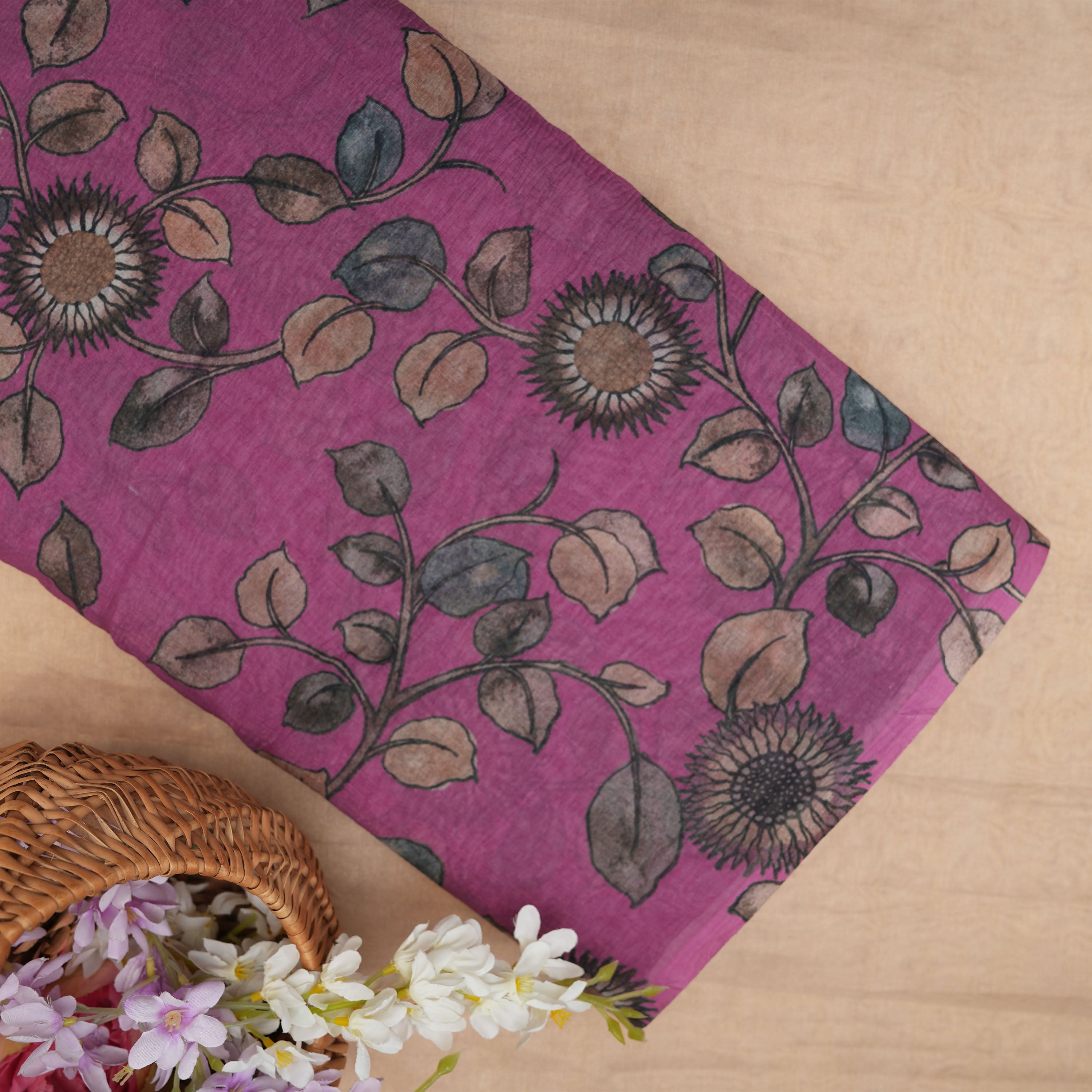 Fandango Purple Floral Jaal Tissue Fabric