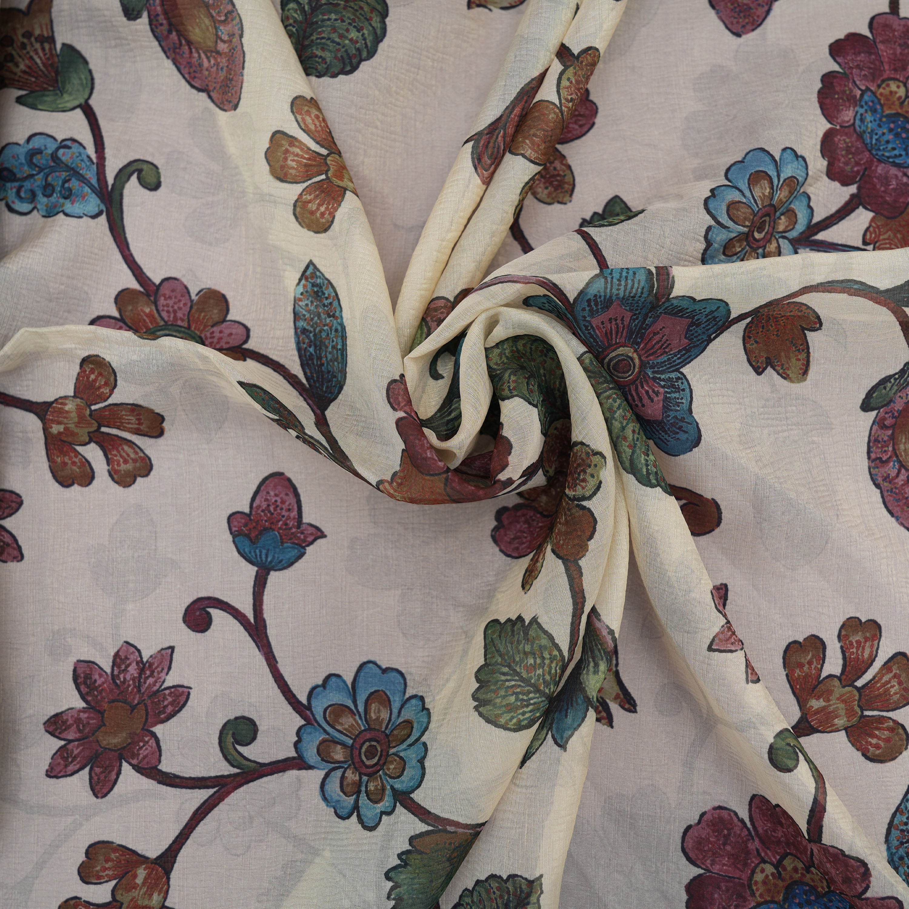 Smoke White Floral Jaal Print On Tissue Fabric