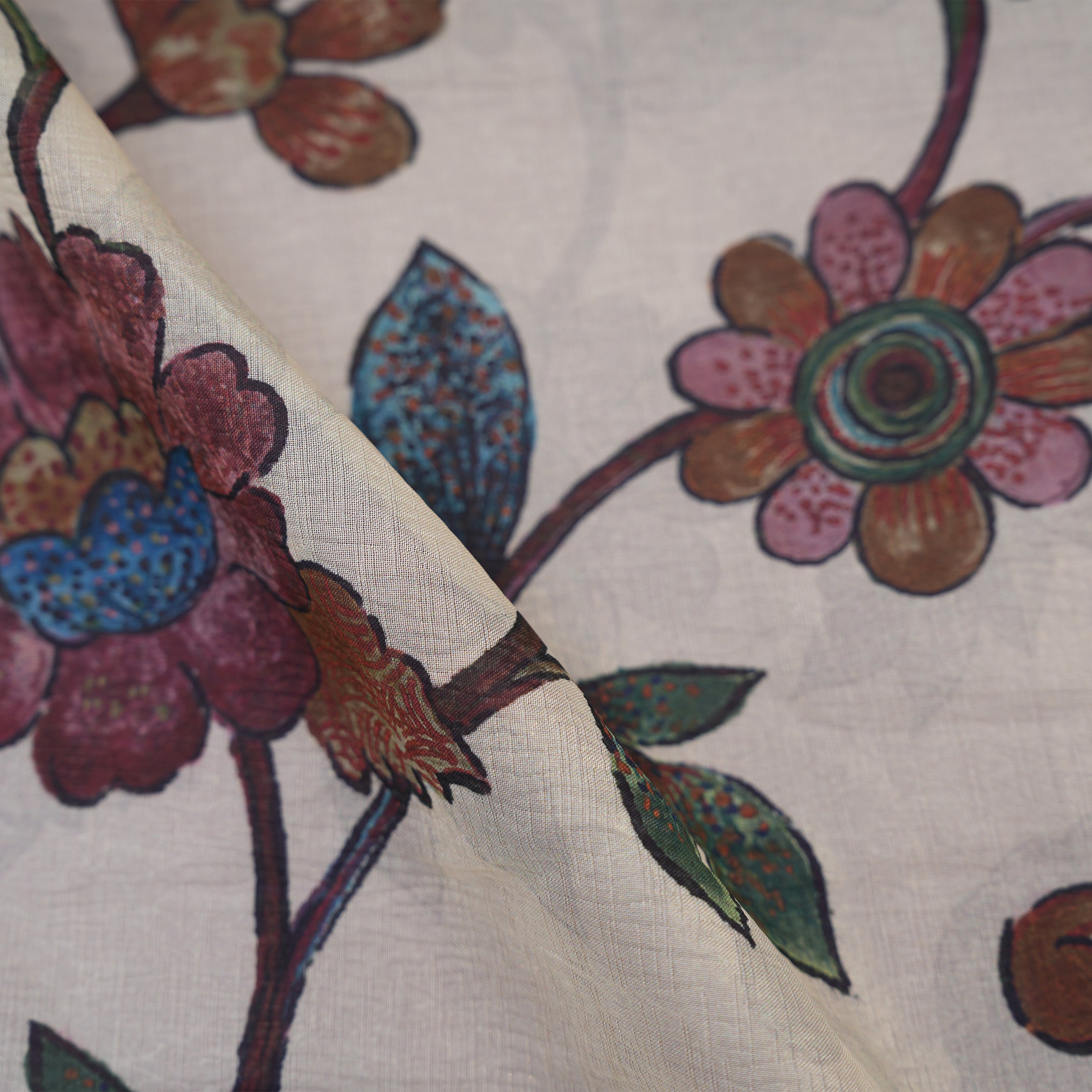 Smoke White Floral Jaal Print On Tissue Fabric