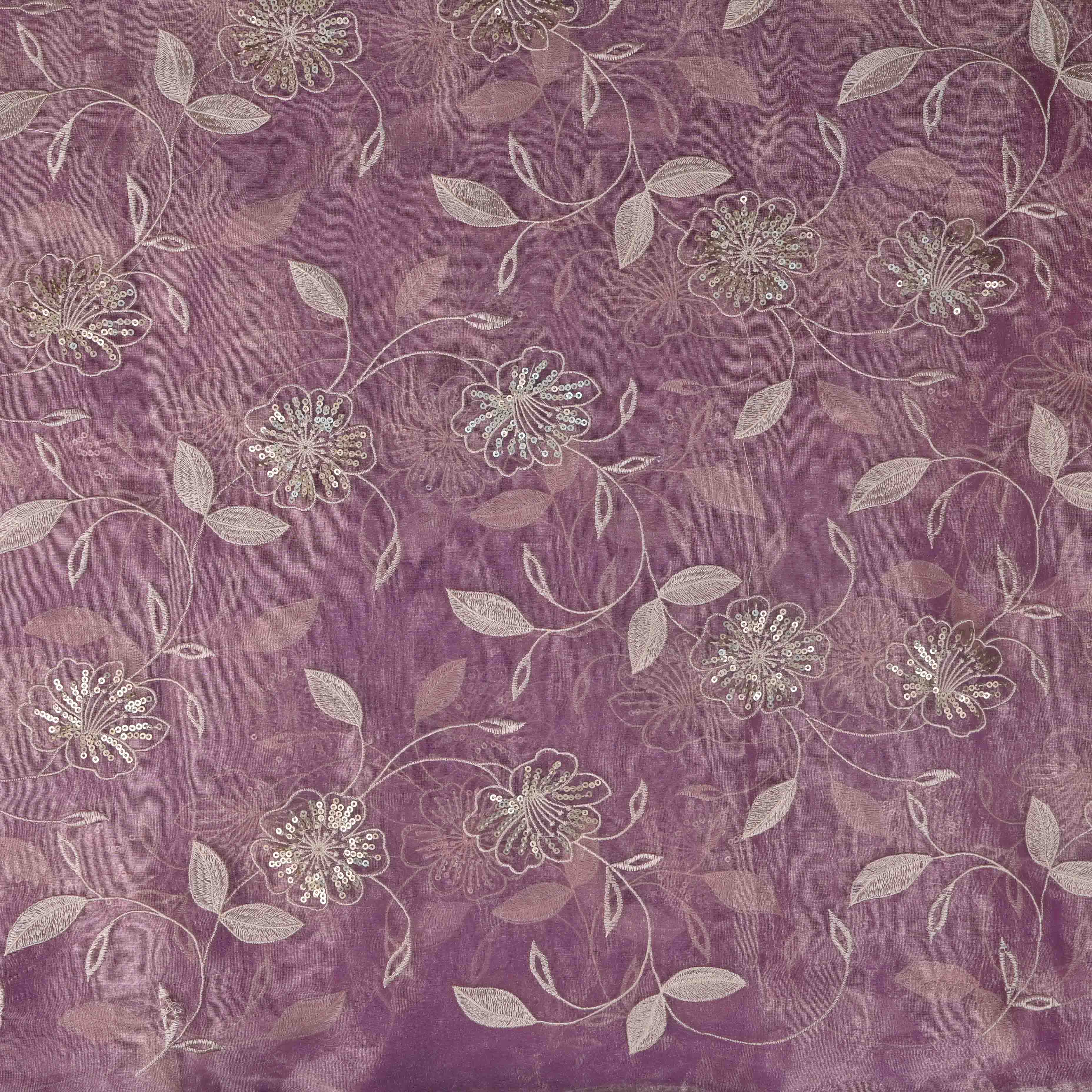 Pearly Purple Tissue Embroidery Jaal Fabric