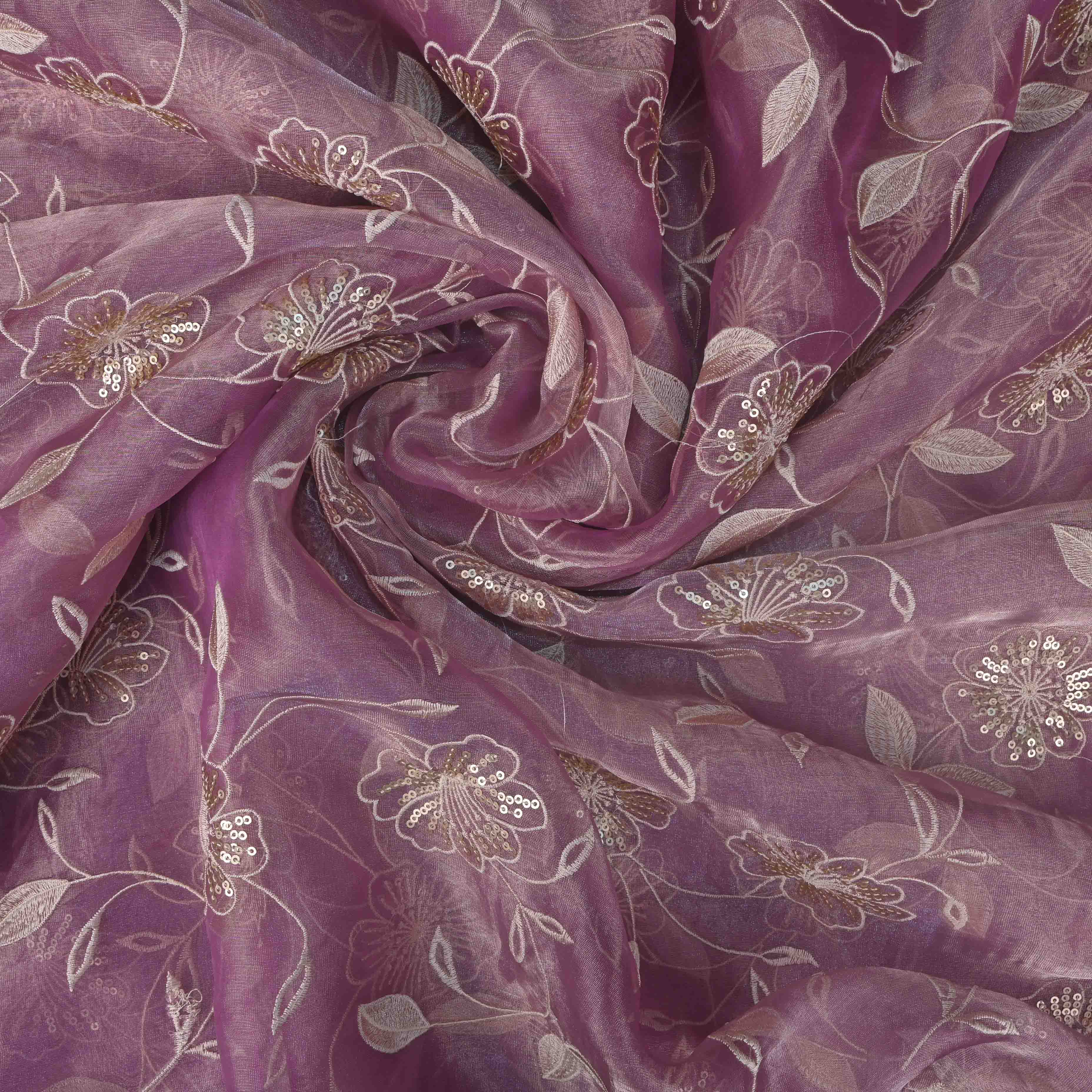 Pearly Purple Tissue Embroidery Jaal Fabric